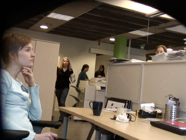 Still from video work The Trainee, 2008 by Pilvi Takala. 