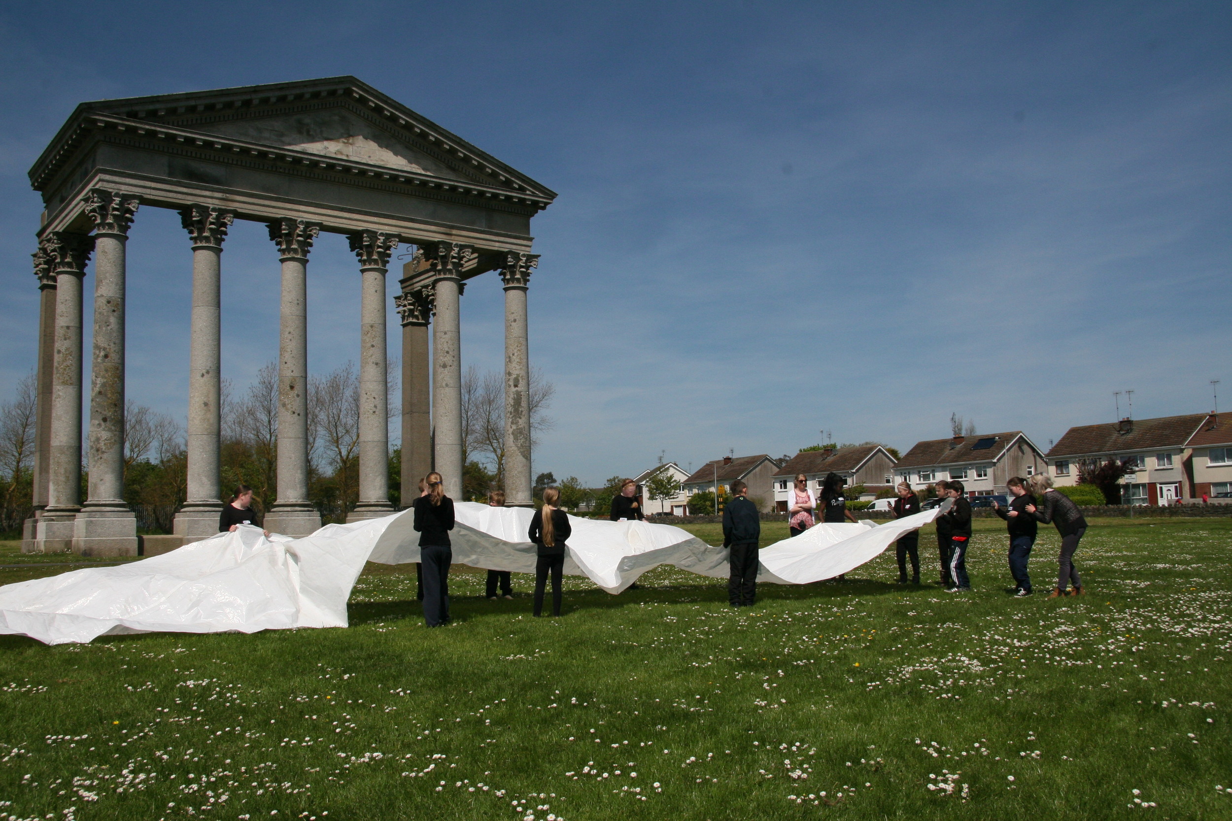 Ruth Lyons - Moving Image In these workshops the children developed, storyboarded and shot a short video exploring an alternative use for a familiar object, in this case it was a large object seen daily outside their school - ‘the portico’ is a structural ruin from an old manor which was suggested in the video piece as the ark from the Noah’s Ark story. The intention of the alternative use of a commonly seen object or objects was to generate a humorous and distorted perspective on the world we live in, as in Ever is All Over (Pipilotti Rist), Fly Fishing (Ruth Lyons) or Moby Dick (Guy Ben-Ner).