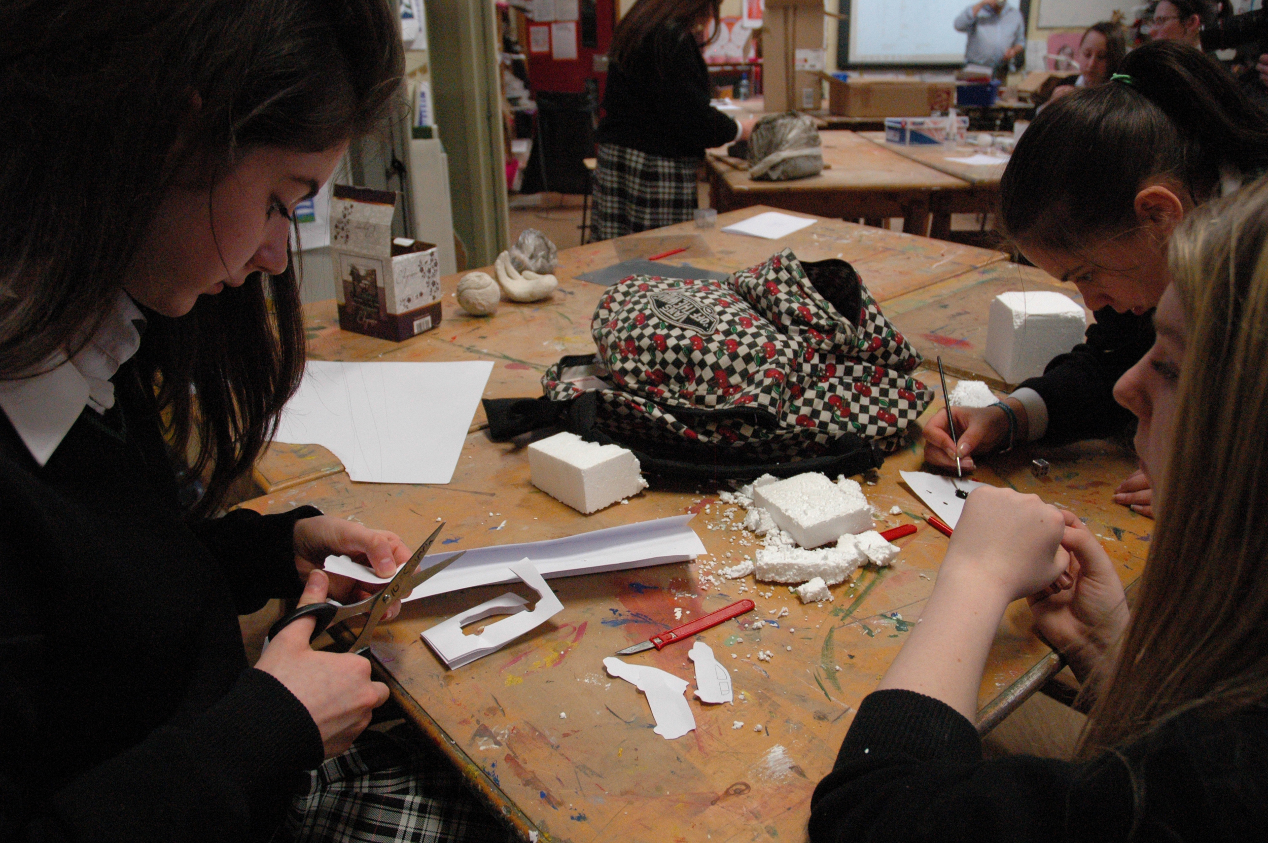  Students in early stages of creating an 'all-seeing eye' for a traffic roundabout. 