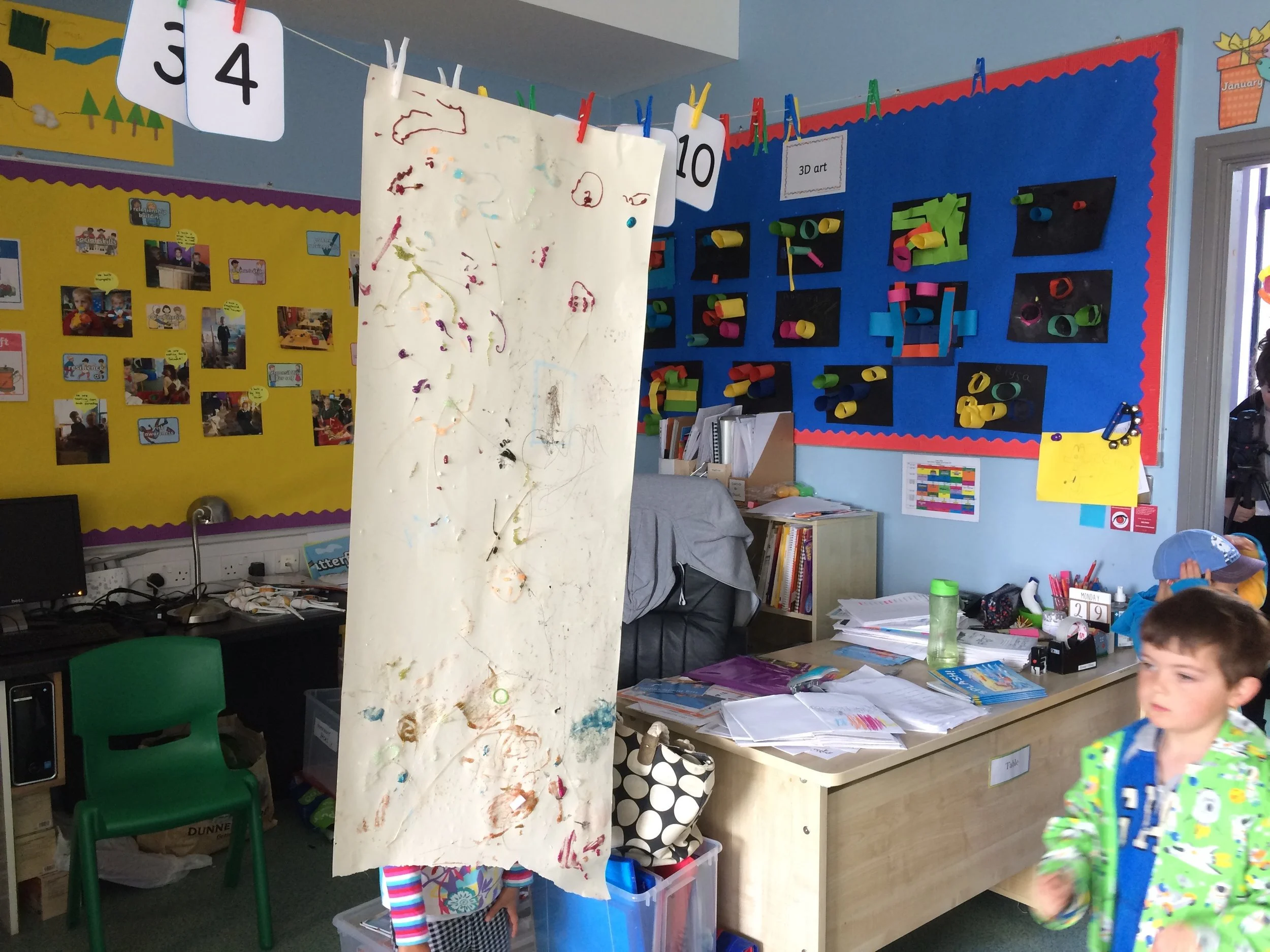 Collaborative drawing hanging in the classroom