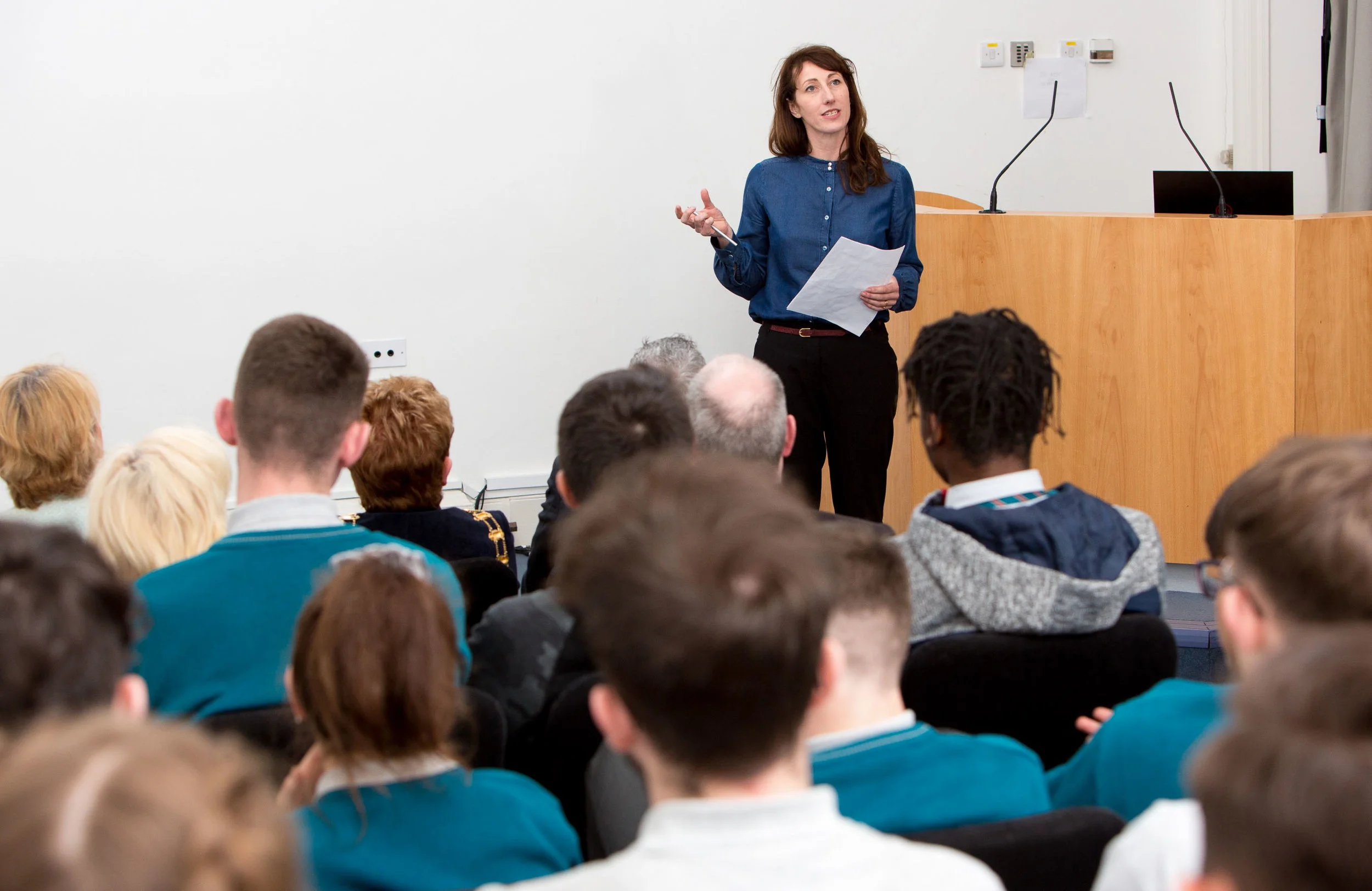 Project artist Clodagh Emoe, introducing the moving-image work 'The Butterfly Effect', prior to the screening
