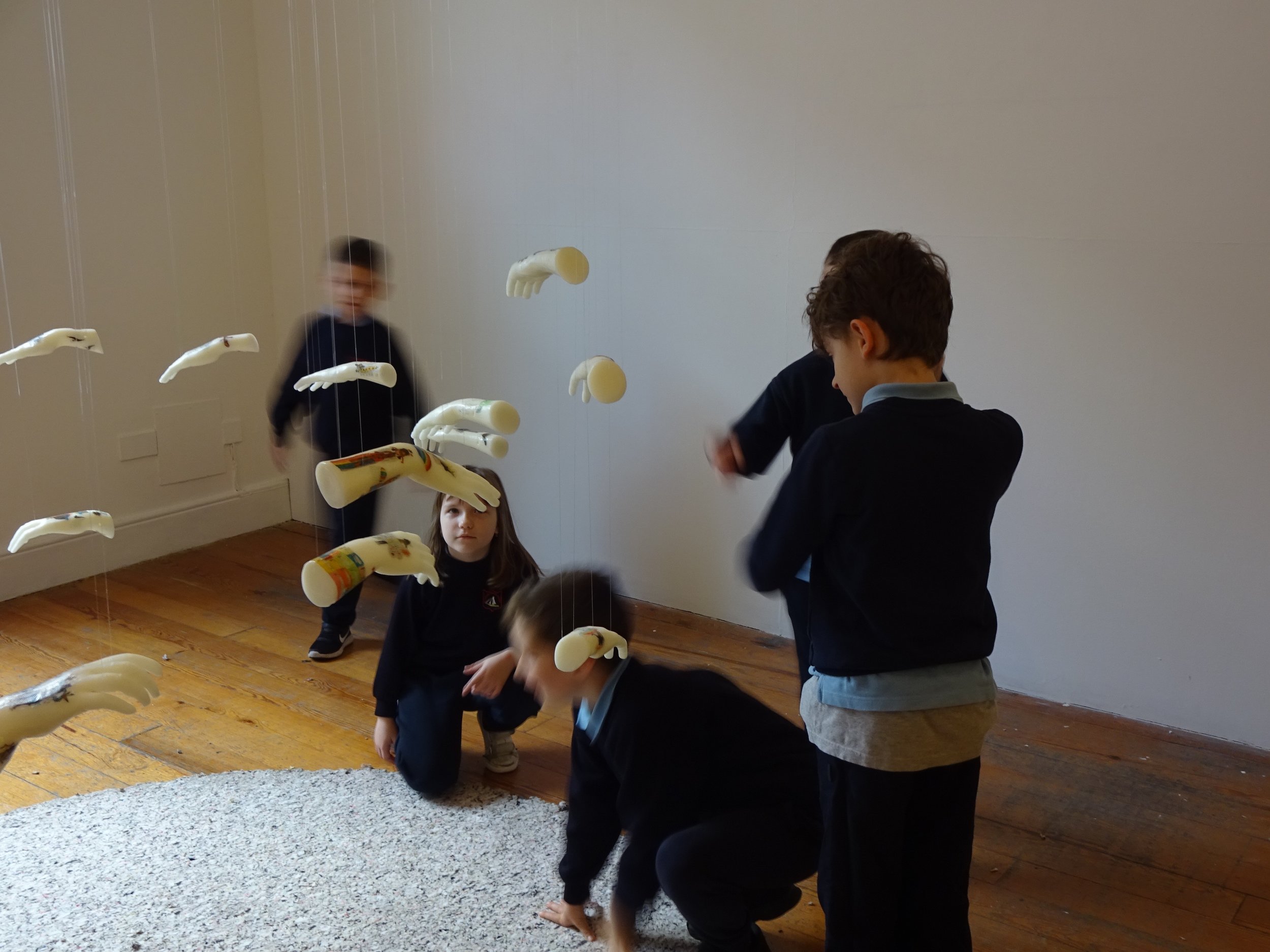  Students were given time to look at the artwork in the gallery, looking in silence for better concentration. Later questions included ‘How did wax turn into hands?’, ‘Why do they have no thumbs'?’ 