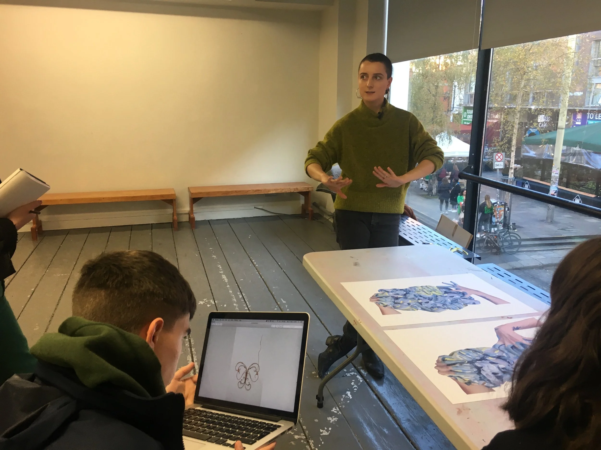 Back from her home in Frankfurt for a visit, artist Hannah Fitz gave the group a presentation of her work in a space in TBG&S; day #3 field research #makingfictions #realnotreal