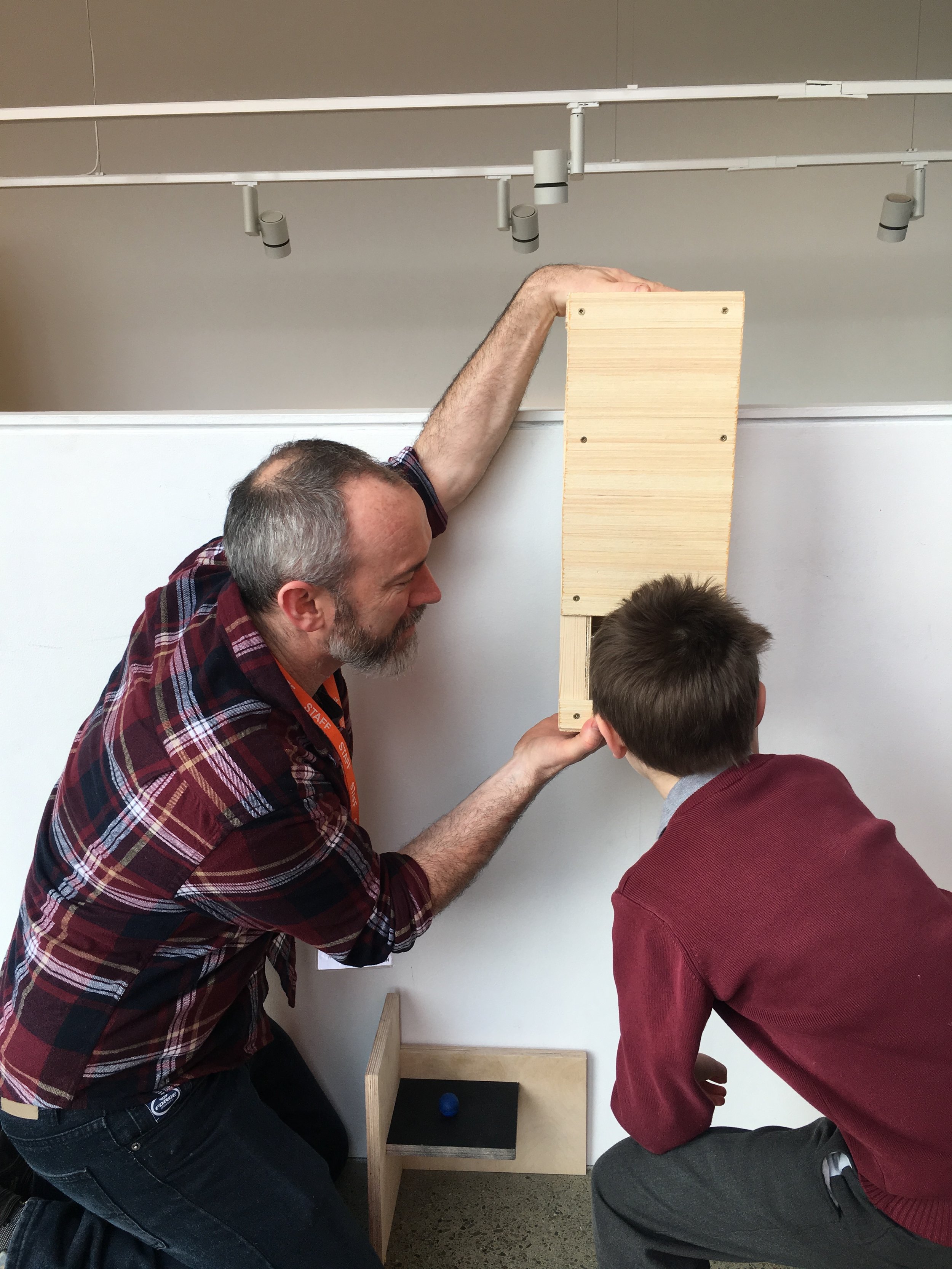  This week they also tested out the periscope. Built by technician Stephen, Siobhan and the students conceived of the periscope as a way for smaller children to see over the balcony. 