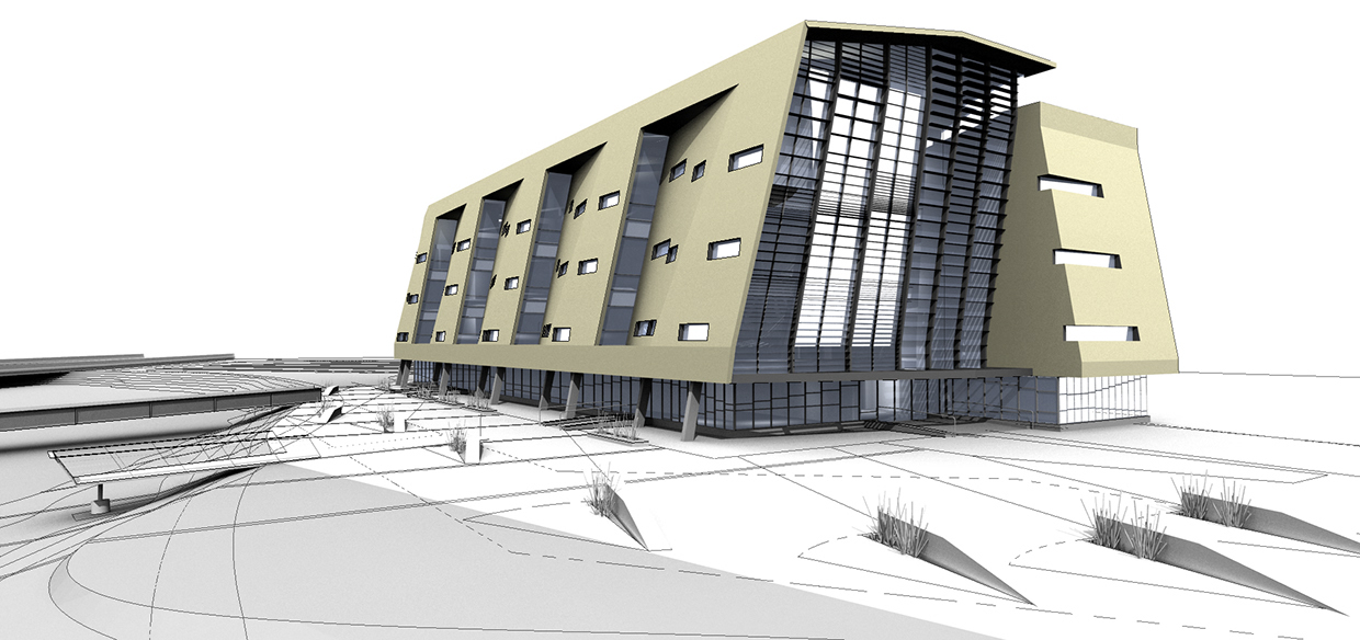 Occupying a slender plot mere feet away from a tidal creek and major Bay Area freeway, the building's skin forms a pleated shroud, stealthily turning away from the traffic and opening up to to the water view. 