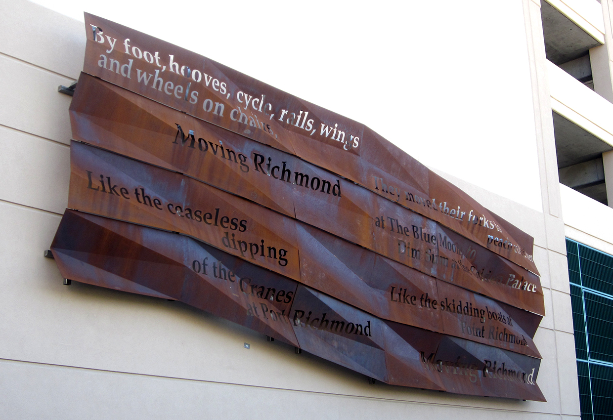 Each steel panel is custom-cut and -bent to fall within narrow structural parameters of stiffness and spacing of connection points to the support framework behind. 