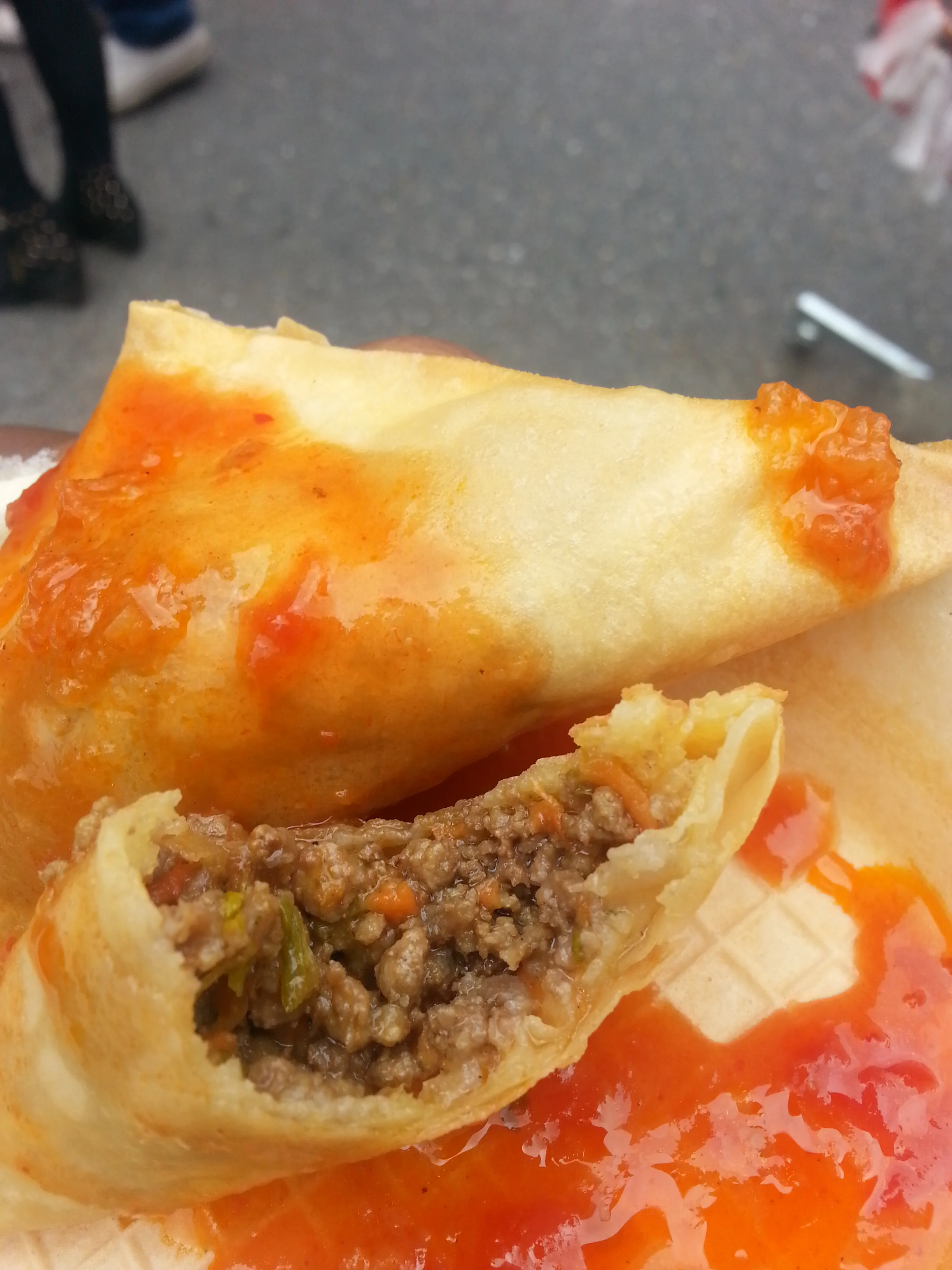  West African Spicy Beef pattie. Reminds me a little of Jamaican beef patties, but this is easier to carry. &nbsp; 