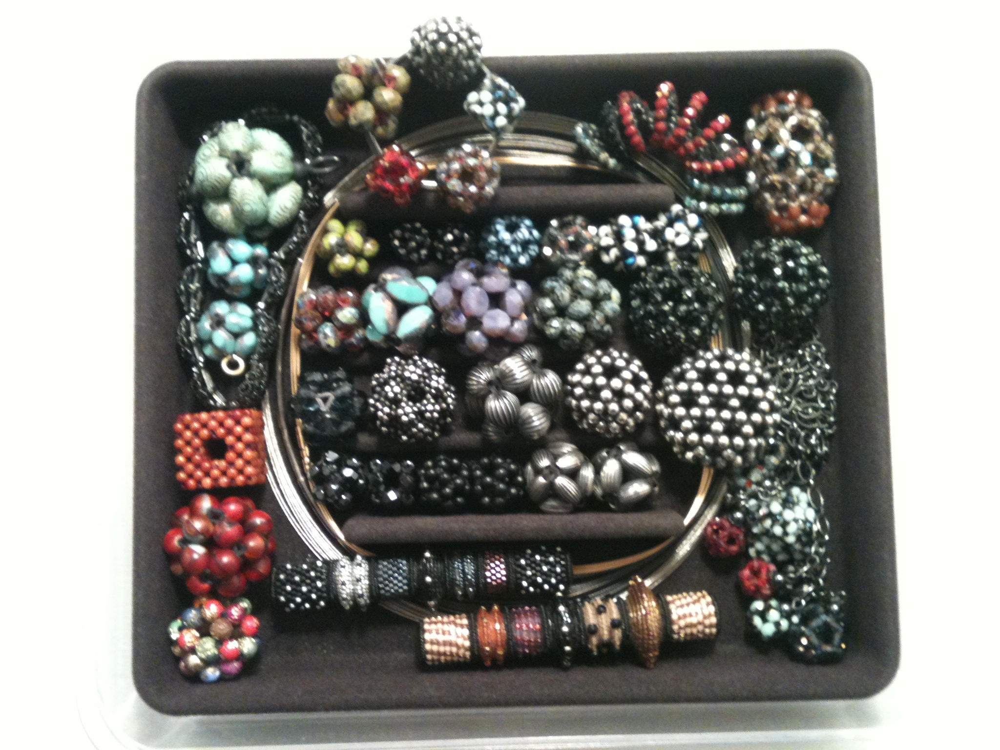  Marilyn M. of the Chicago area shares an August, 2014 photo of my beaded Bar Pins, Brooches and Necklace Elements that she's collected over the last 20-25 years. Marilyn says: "...no matter how I combine (your) beads they never fail to dazzle and always draw lovely comments. Thank you!" 