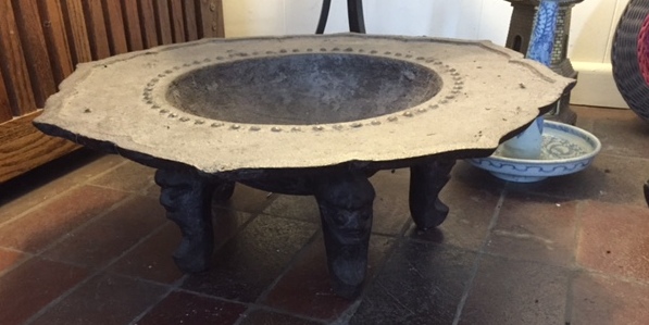 Another view of the brazier, one of a pair, which was probably used to contain a small fire fueled by charcoal bricks of the sort used to heat Chinese homes in centuries past. 