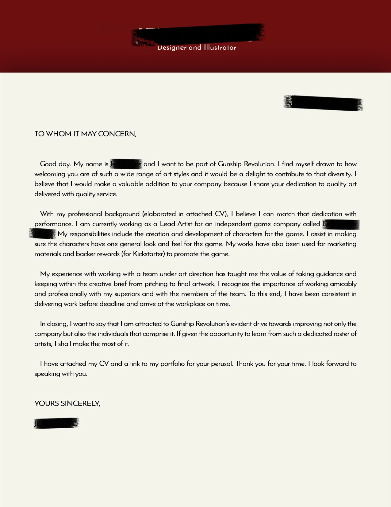 From a Gunship Revolution Cover Letter
