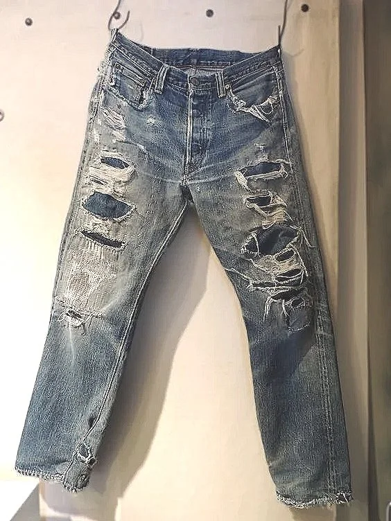 after many repairs, jeans, denim, patched, repaired, crotch, knee, jeans repair close to me, denim repair close to me, match thread, invisible repair, perfect repair, vintage jeans repaired,