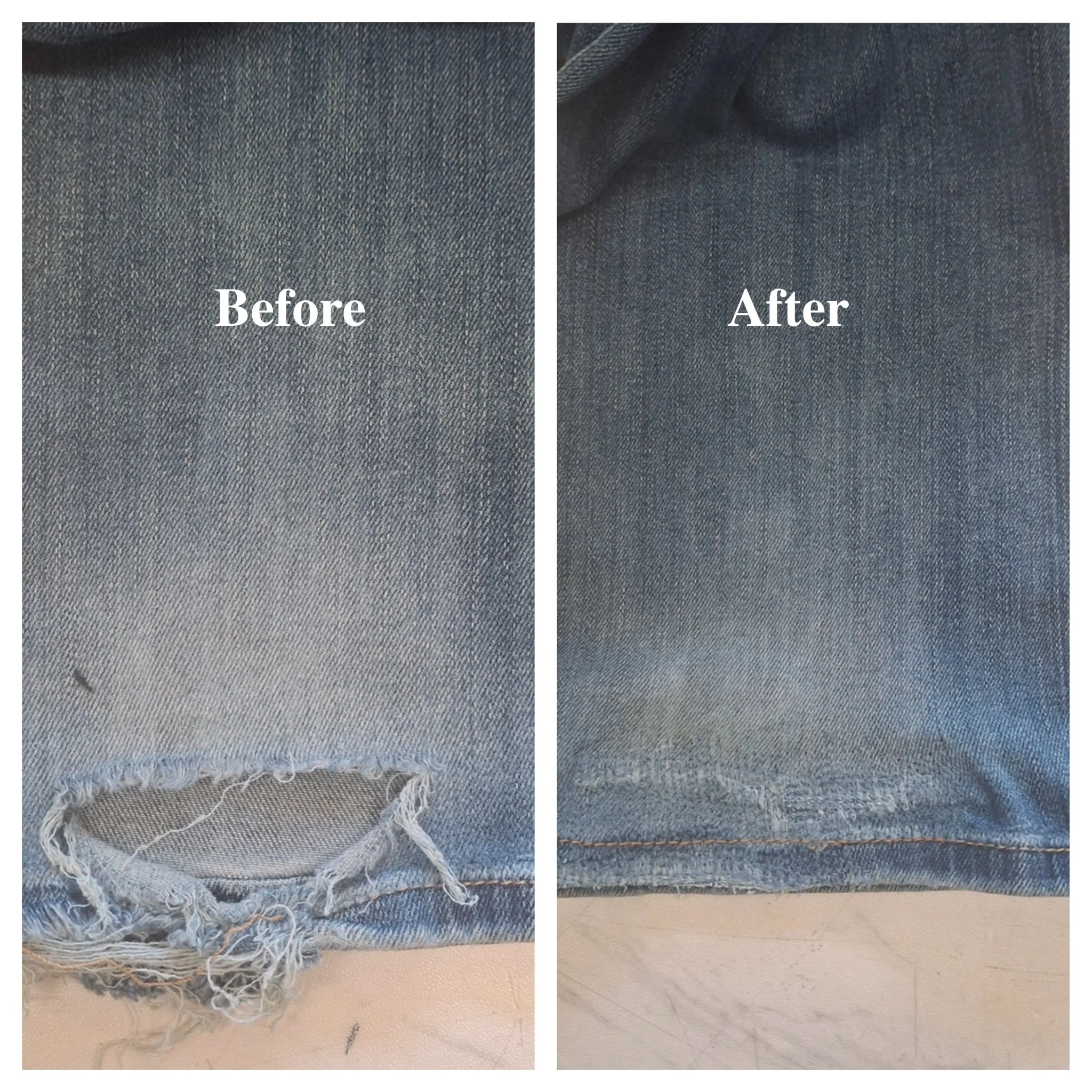 Before and after hem repair