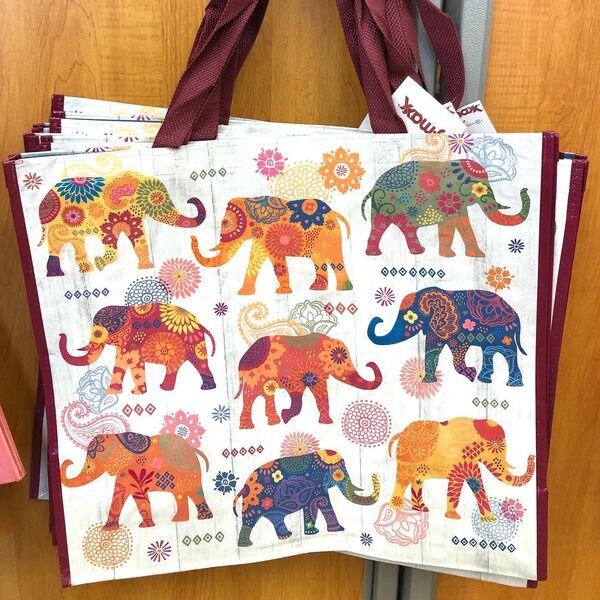 My elephant art on a reusable bag at TJMaxx! — Lesley Breen