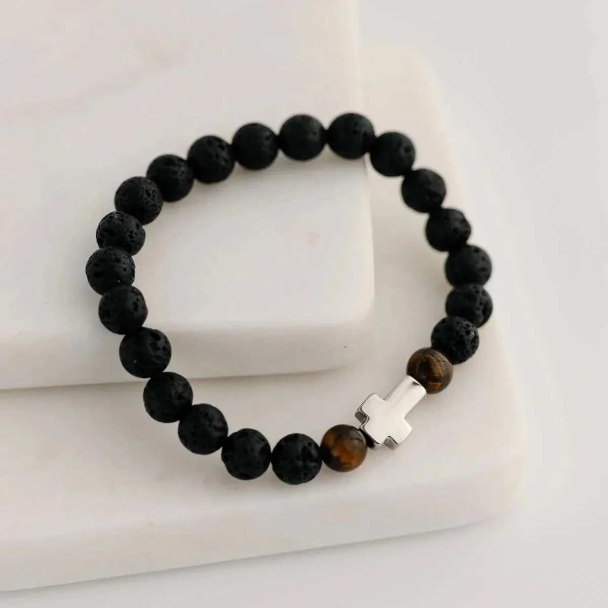 Haitian Cross and Lava Bead Bracelet