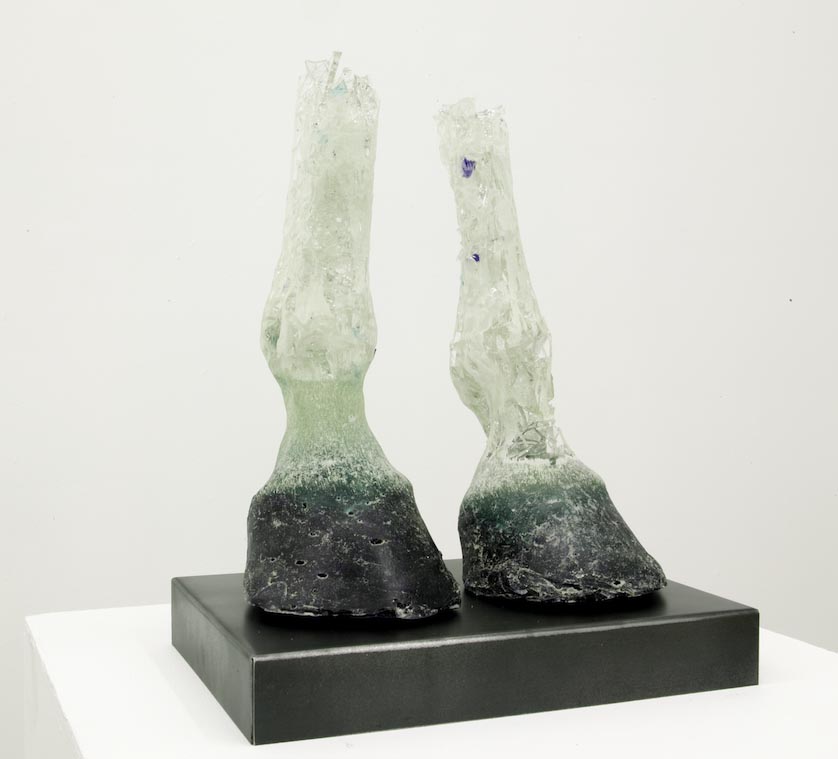 Boots (blue and white), 2015 15x13x7 in Broken glass cast in resin with steel base