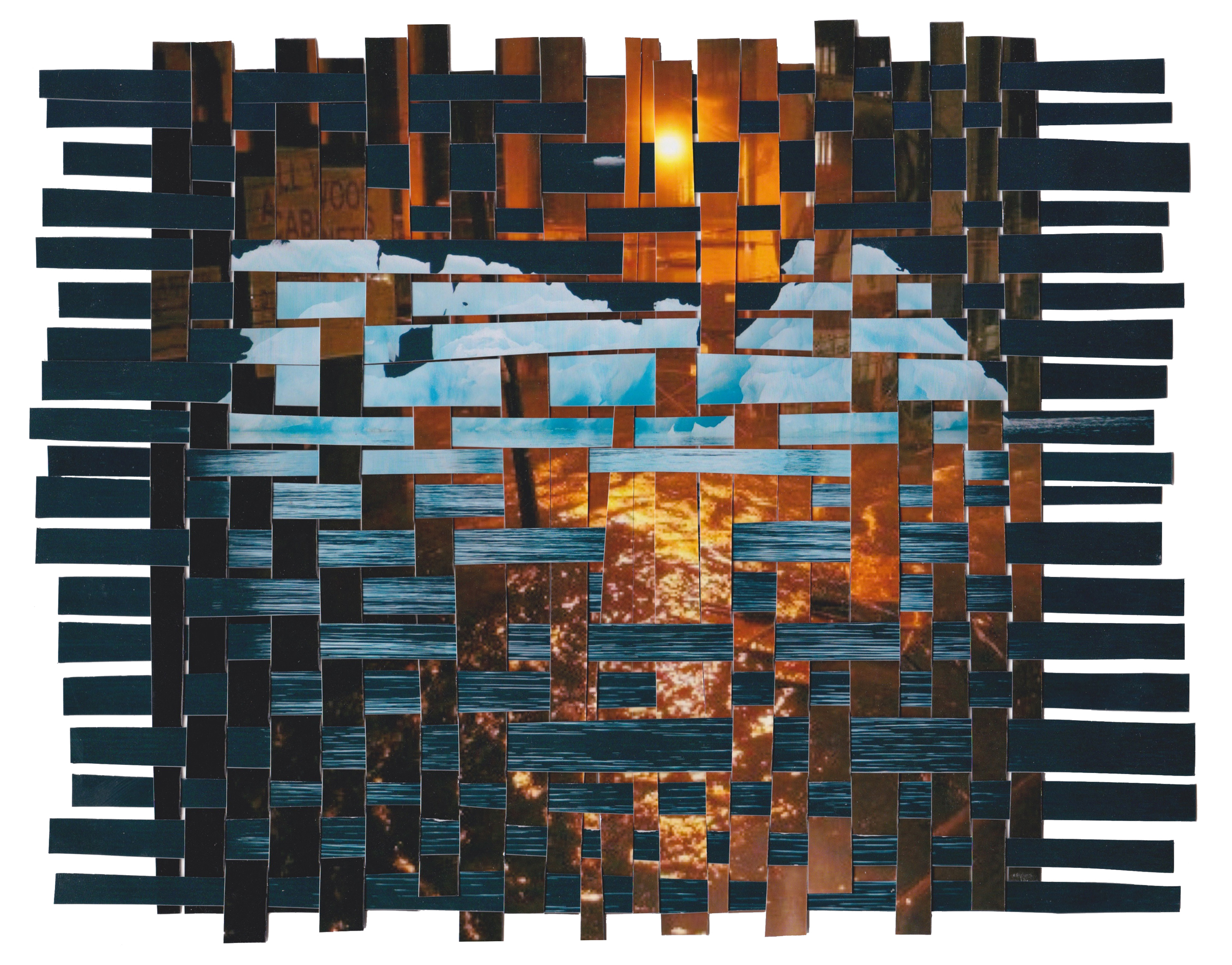 Sunset, 2013 woven collage, 15x12