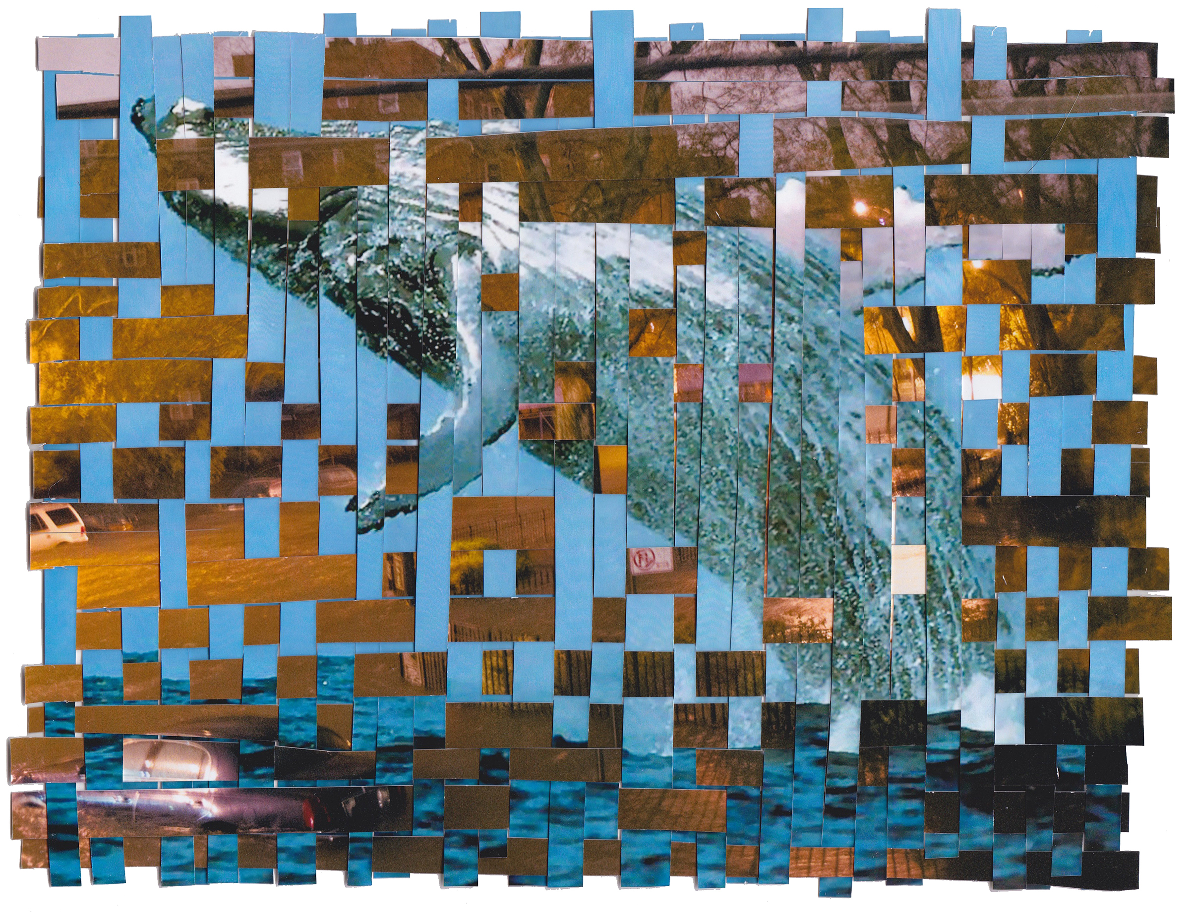 Whale in Red Hook houses, 2013 woven collage 15x12
