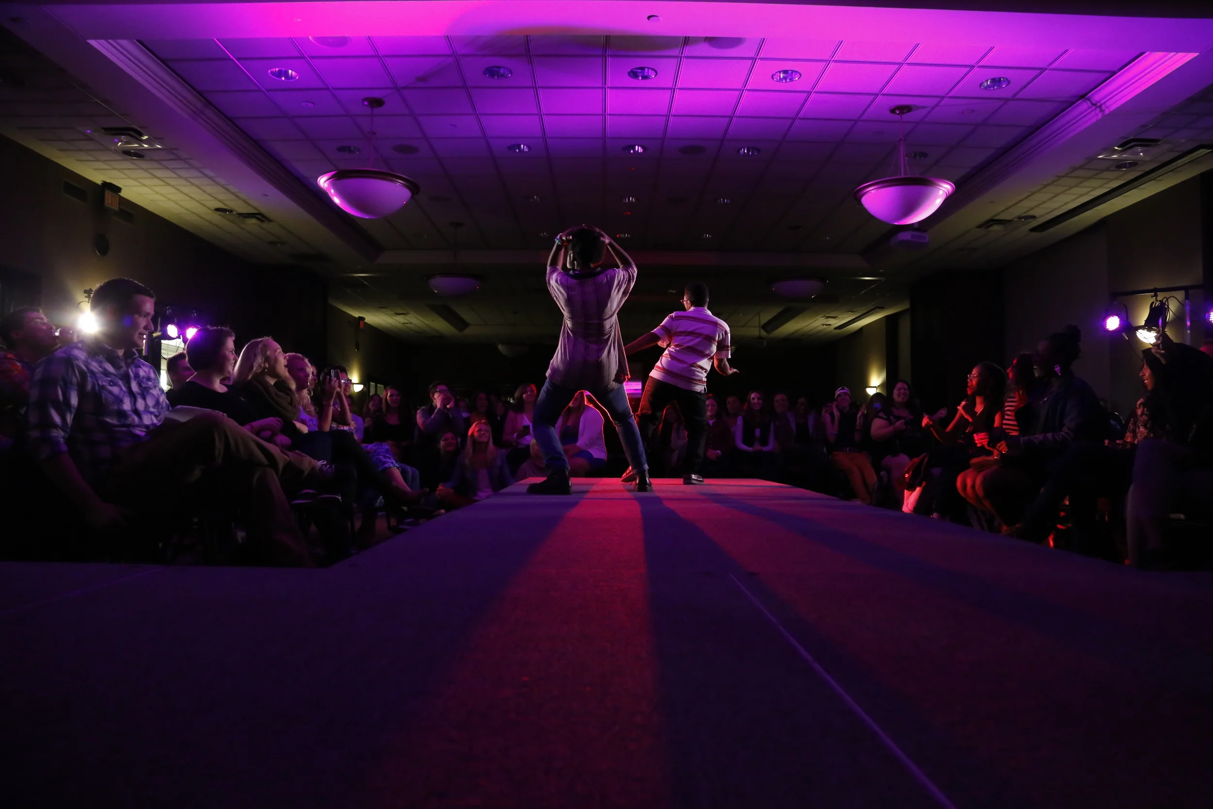  Sequoyah Moore and Ashley Bland take control of the stage as drag kings dancing to throwback R&amp;B songs and accepting tips from attendees at the MU Black and Gold Drag Show on Saturday, Oct. 18, 2014. 