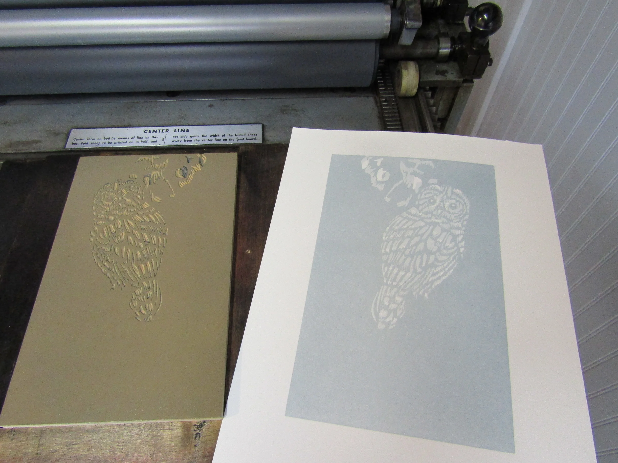 The image is taking shape after two printing runs using variations of gray; ghost-like at this point.