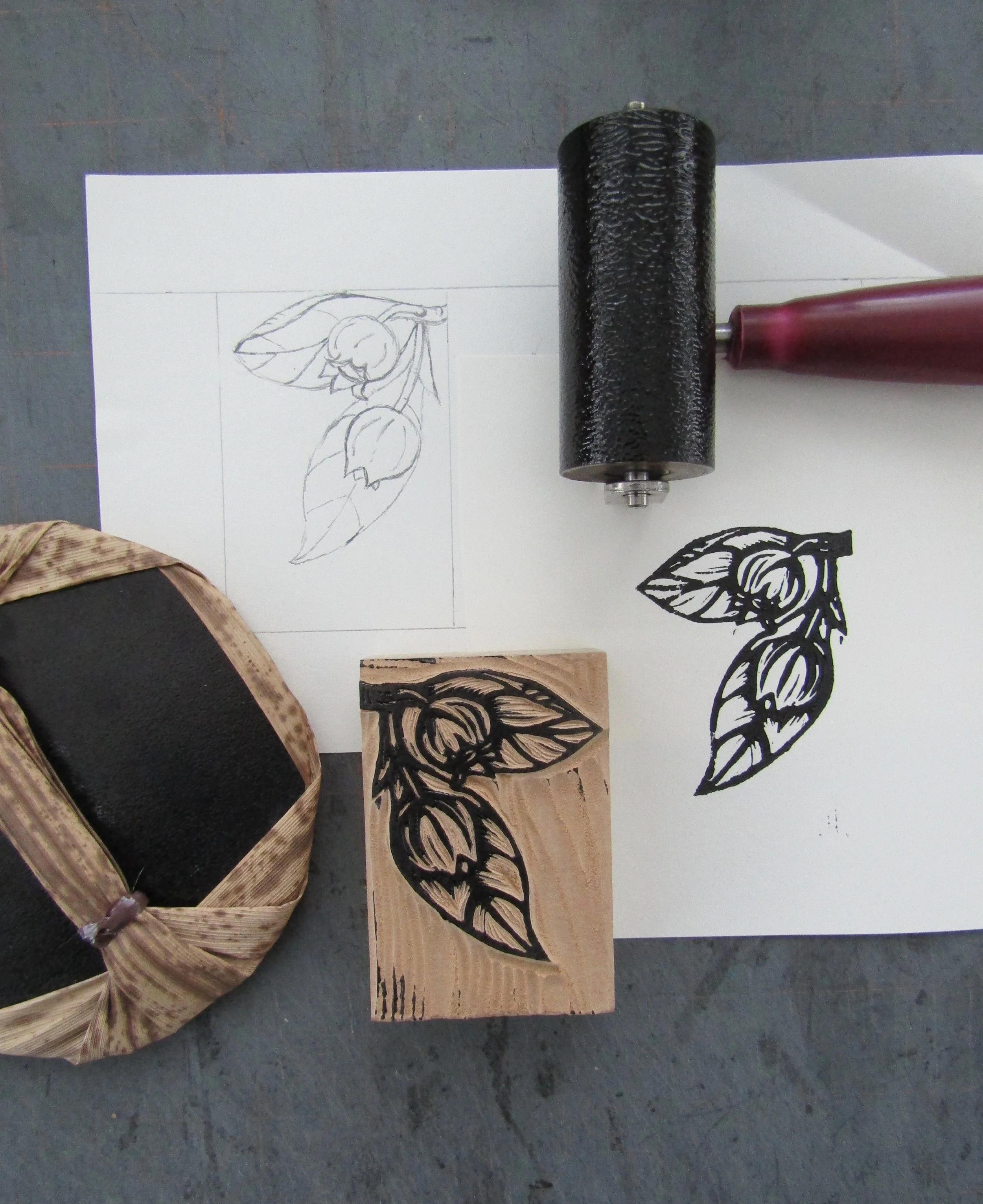Proofing the block before printing cards. I was satisfied with the image. However, I needed to do a bit of carving to clean up the background. Proofing was a valuable step. It saved time once I began printing on my letterpress.