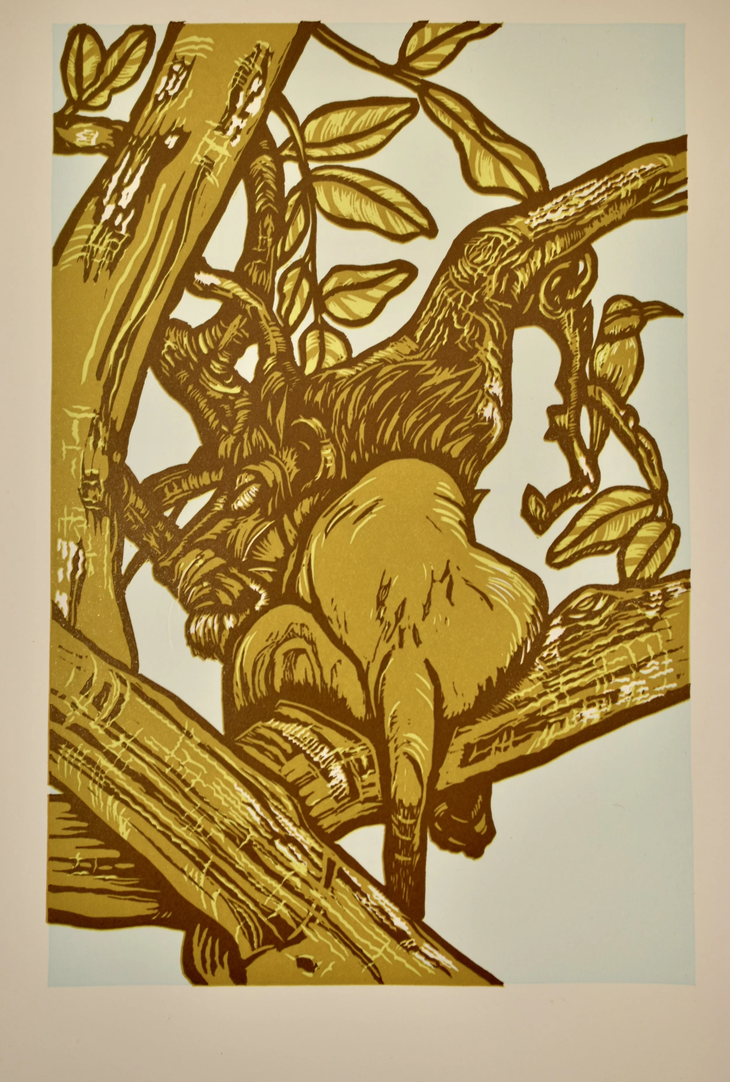 I used a dark brown for the final color; making this a four color reduction print.