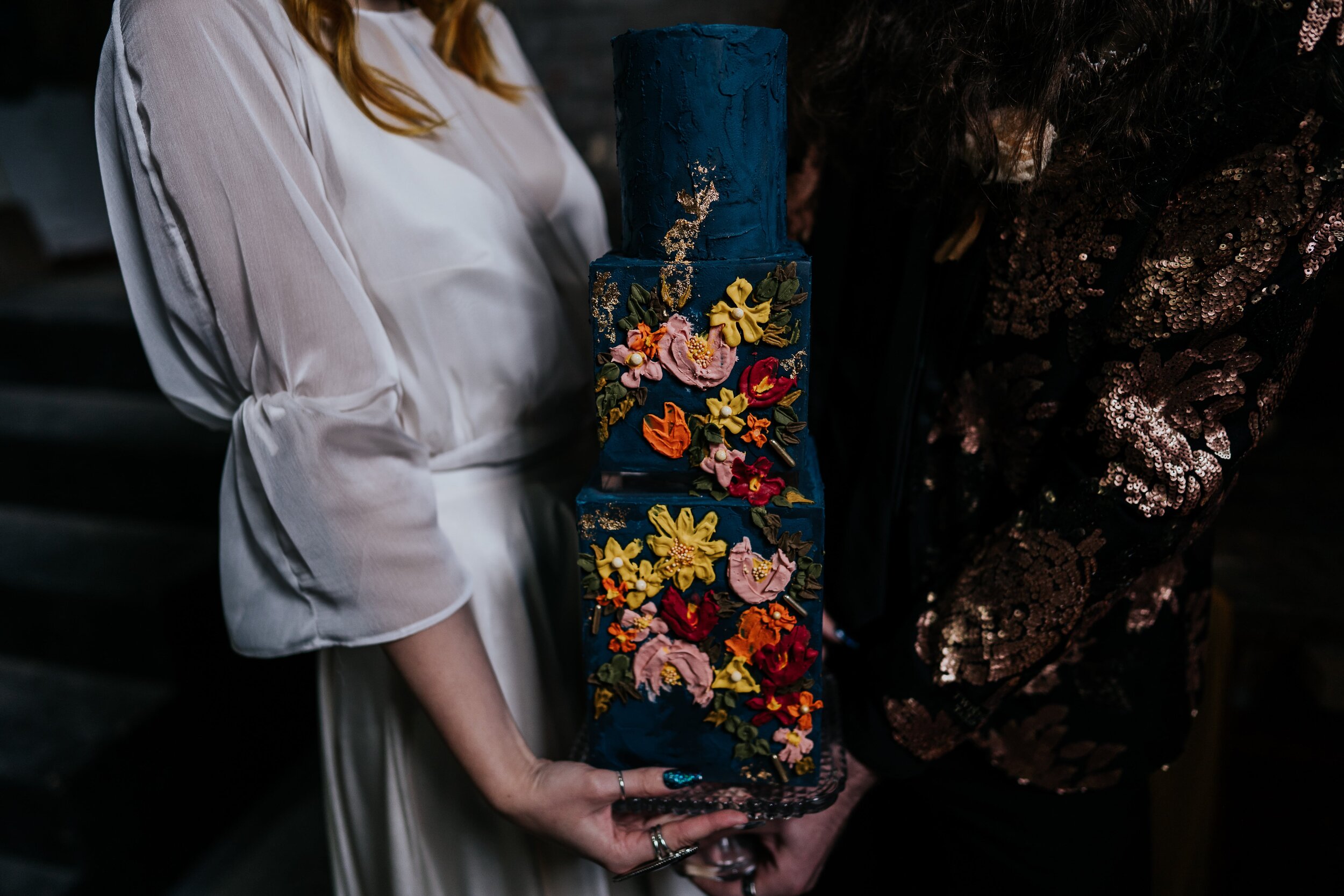 Dark painted floral wedding cake Jenny Appleton Photography.jpg