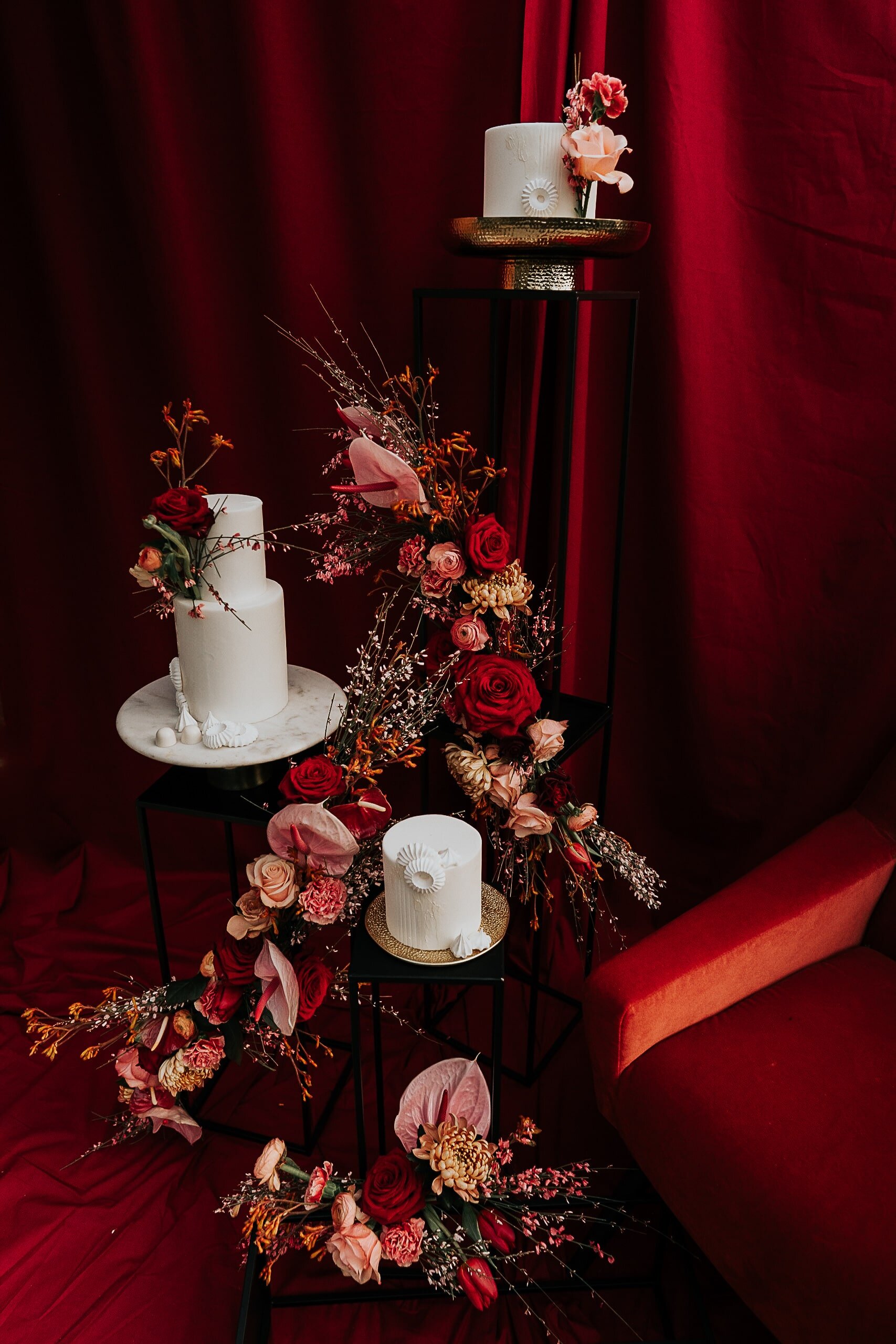 Deconstructed trio of wedding cake minimal white fresh flowers Jenny Appleton Photography.jpg