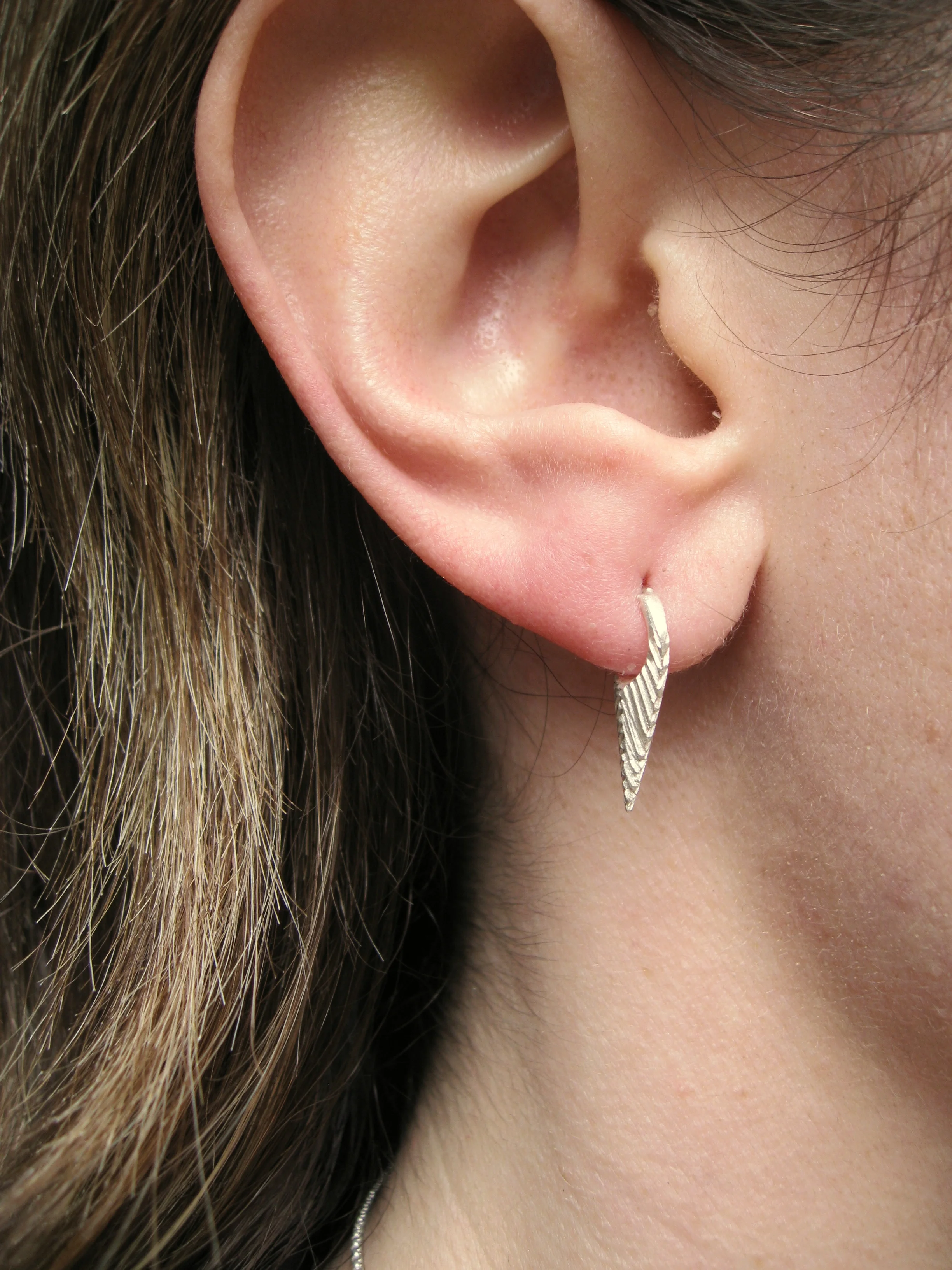 Small Silver Spear Huggie Earrings