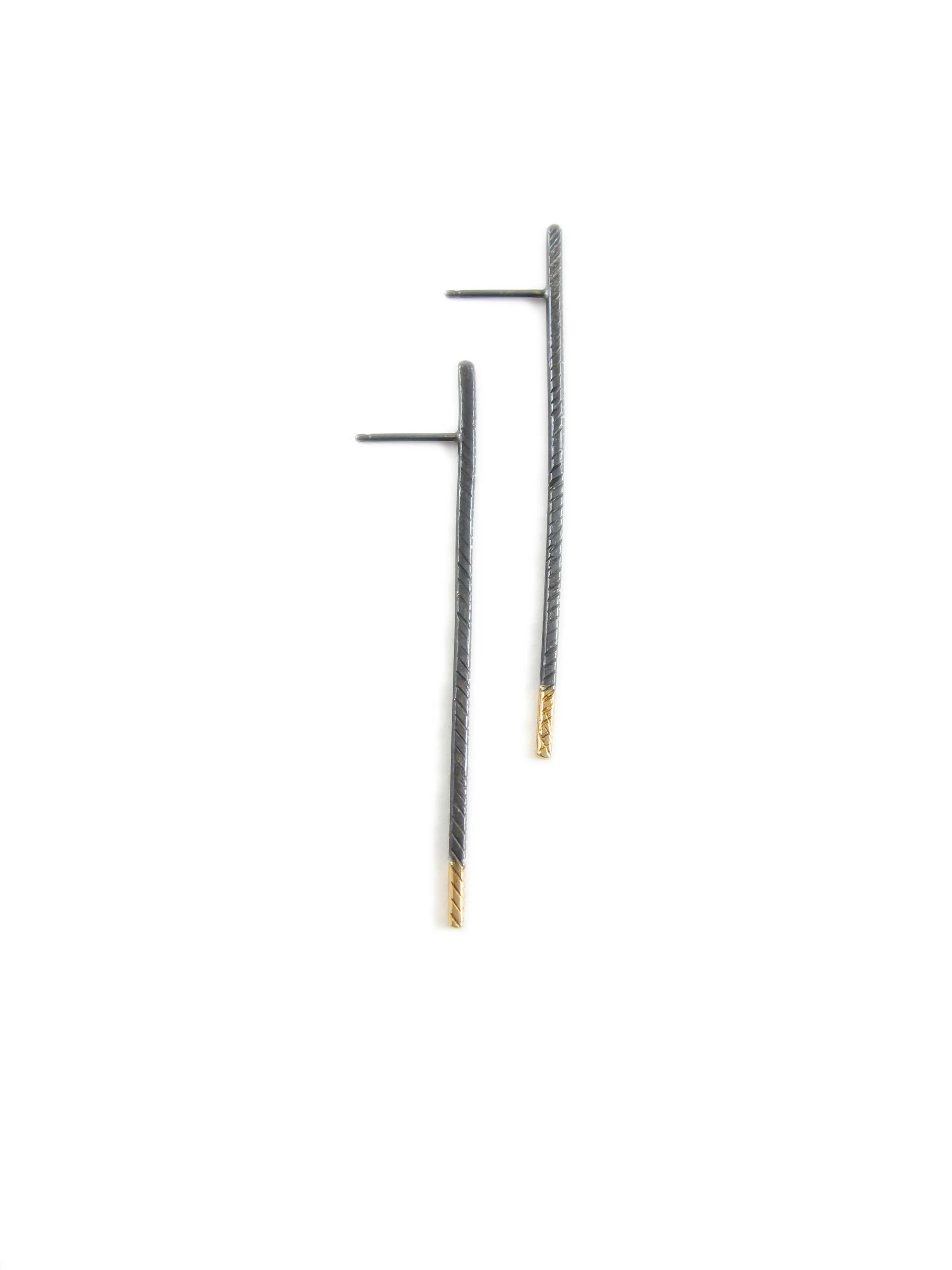 Long stick earrings in recycled gold and recycled silver - Sharon Z Jewelry EA-057-long.jpg