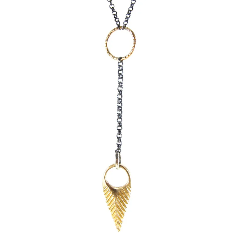 Tiny Spear Necklace | 14 karat yellow gold | oxidized sterling silver | statement necklace | Made in San Francisco | Sharon Z Jewelry by Sharon Zimmerman