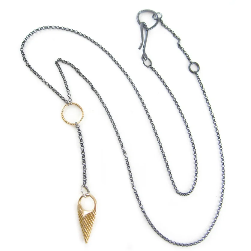 Tiny Spear Necklace | 14 karat yellow gold | oxidized sterling silver | statement necklace | Made in San Francisco | Sharon Z Jewelry by Sharon Zimmerman
