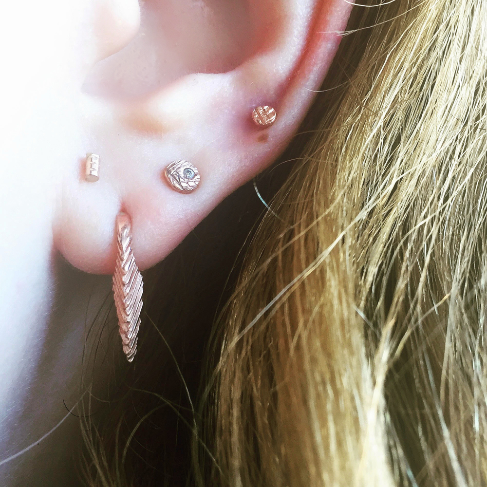 Tiny Stick Rose Gold Stud Earrings - Handmade from recycled gold in San Francisco - Sharon Z Jewelry by Sharon Zimmerman