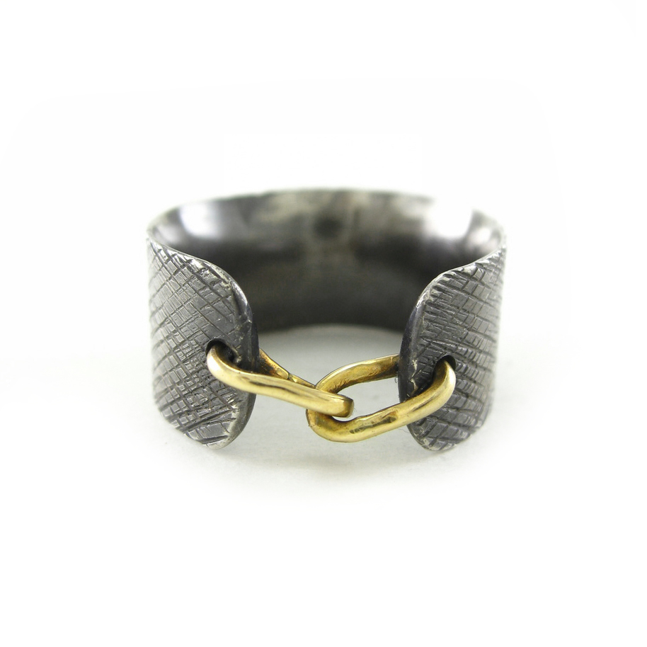 cuffed ring | oxidized sterling silver | 18 karat yellow gold | mixed metal ring | statement ring | Made in San Francisco | Sharon Z Jewelry by Sharon Zimmerman