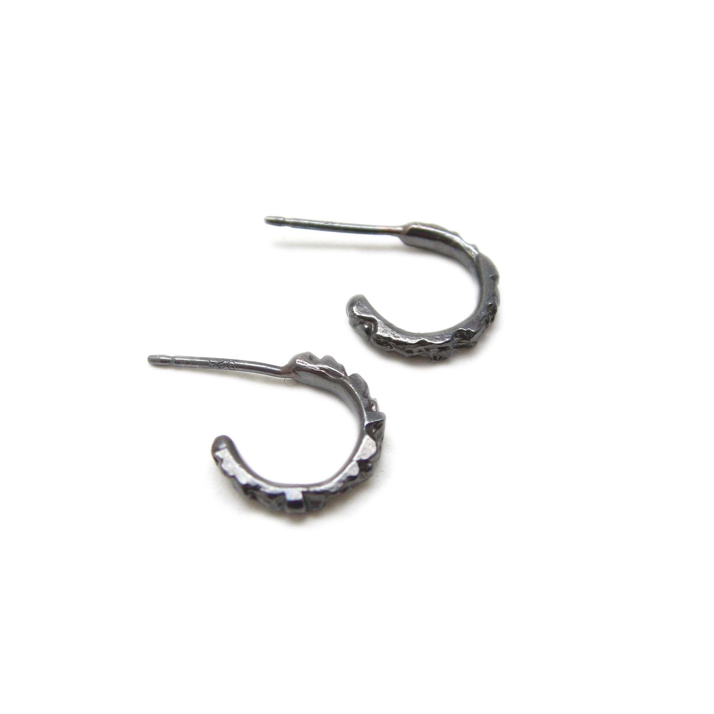 TINY METEORITE SILVER HOOPS - RECYCLED STERLING SILVER - Sharon Z Jewelry- Handmade in San Francisco