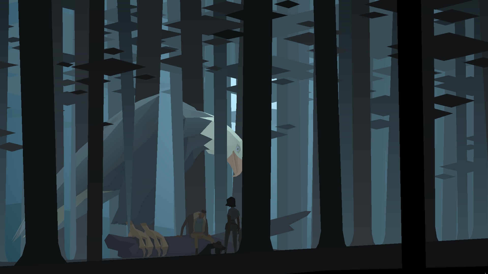 Character design reference, separate planes of action, minimized background detail, low-poly