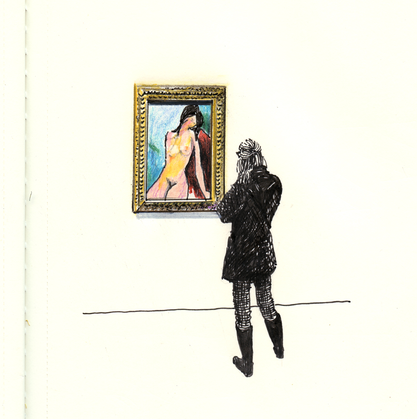 Suz studies Modigliani, Somersethouse, London, 2015