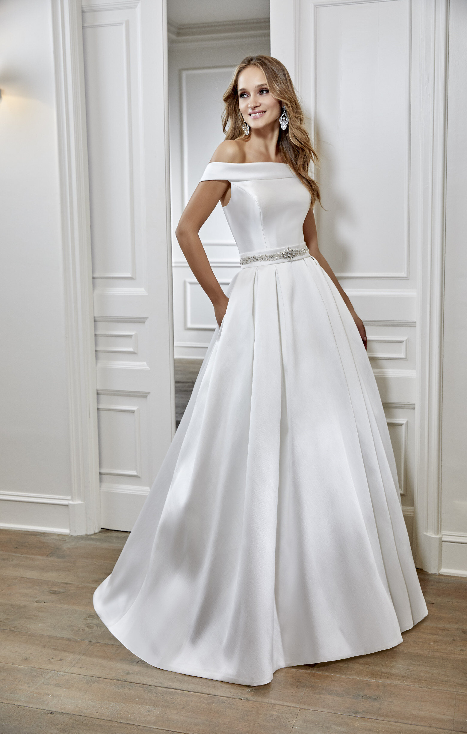 wedding dress bardot neckline