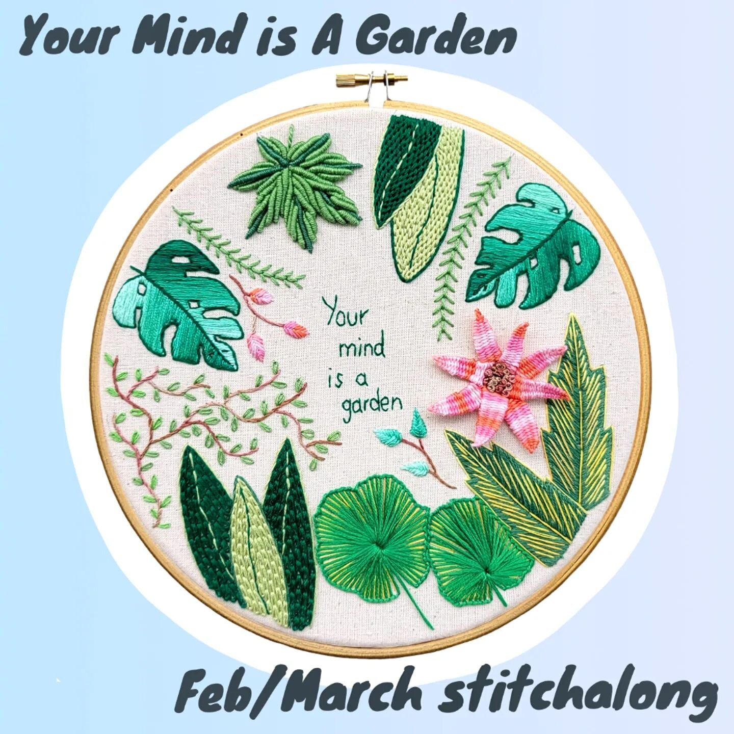 I'm so happy to share that the Stitch Therapy Club stitchalongs are BACK with this green and pink beauty inspired by the constant growth of our brains and green plant friends! This embroidery seeks to remind you that life is constantly changing and n