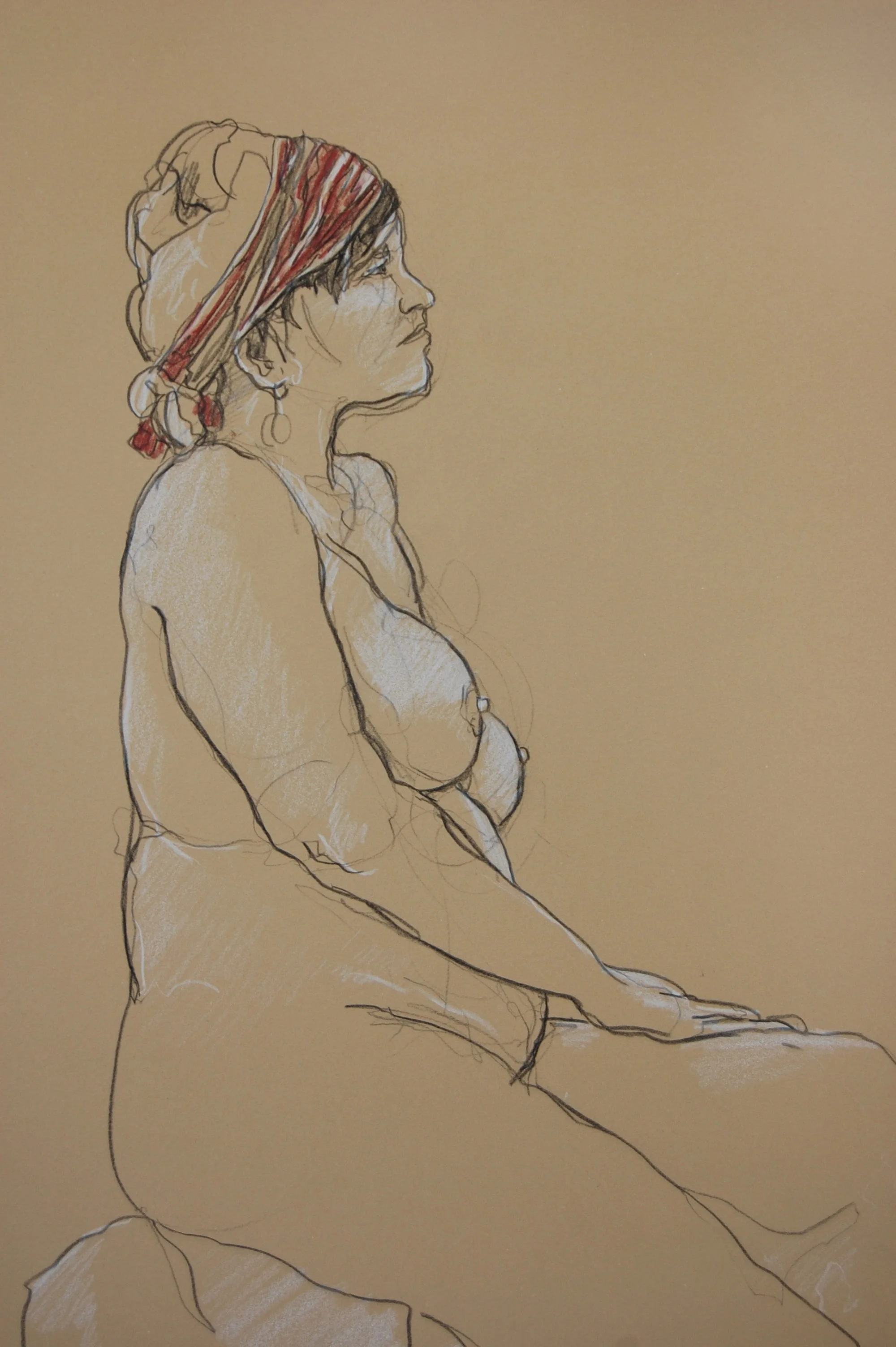 Figure in Red Scarf colored pencil $800