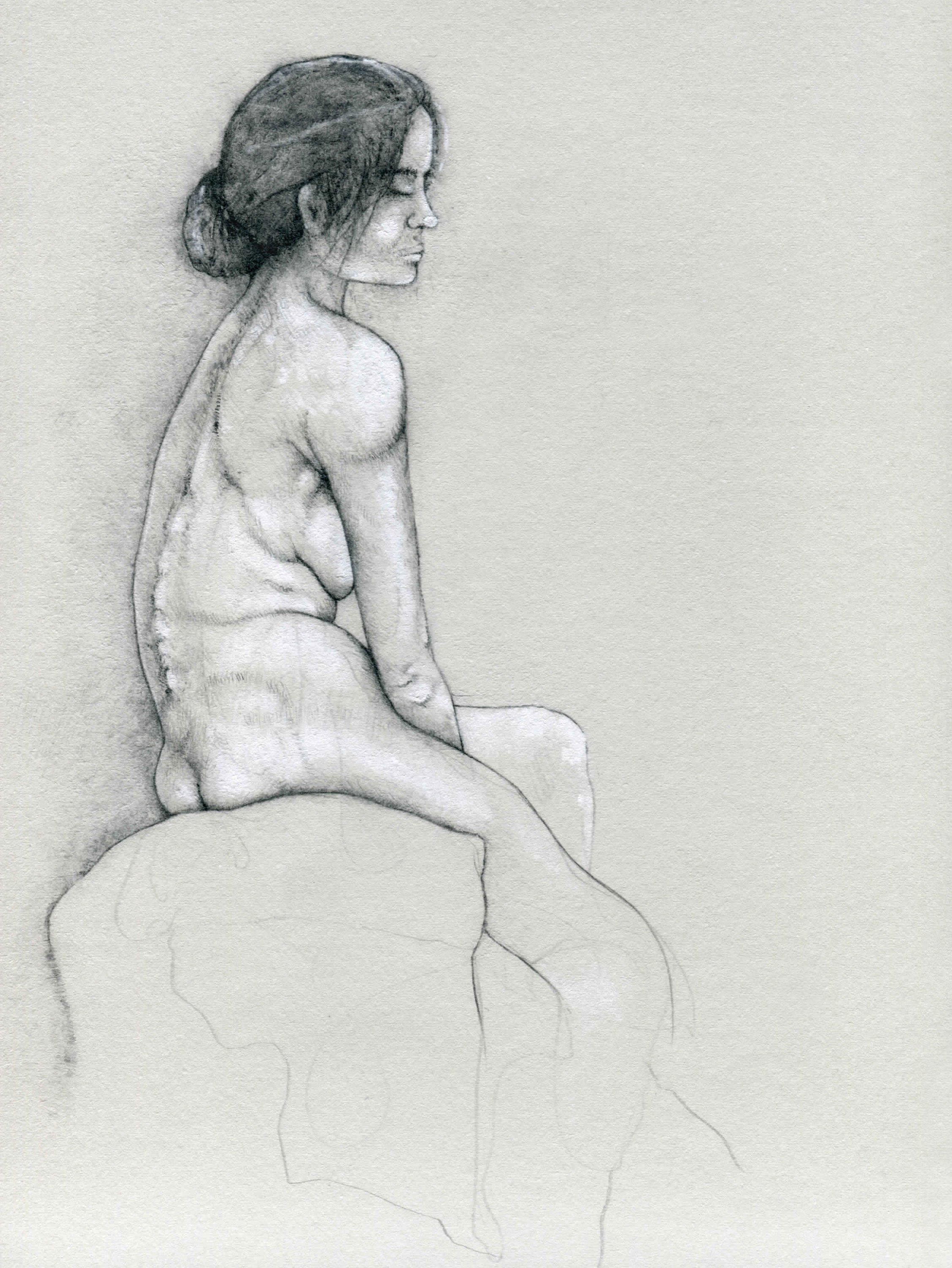 Seated Figure in Graphite 2015 Graphite and Pastel 10" x 8" $800