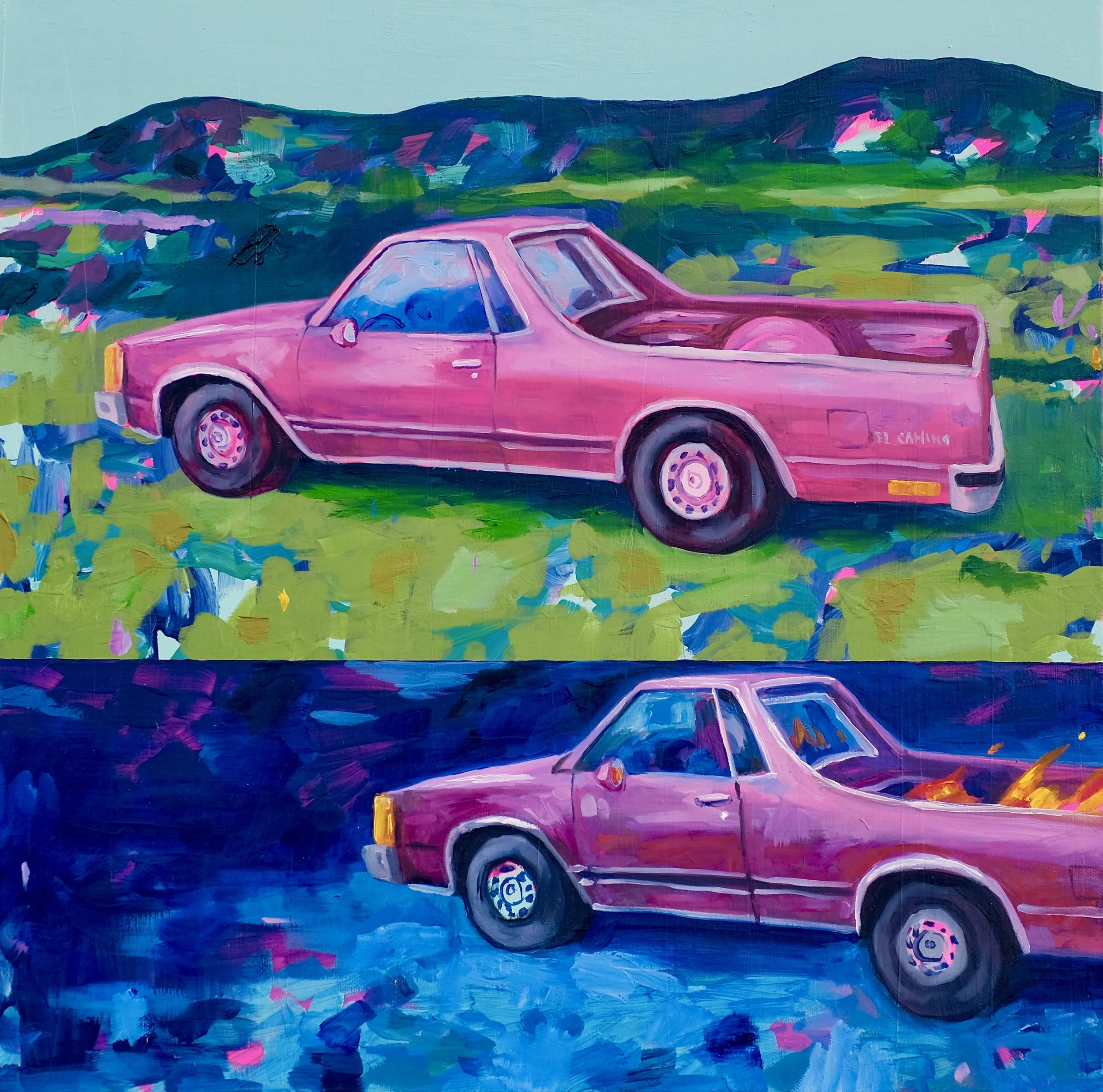   Double El Camino   oil on canvas  24 x 24 inches  2024 