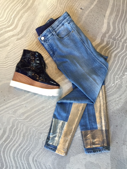 Stella McCartney Metallic Patch Skinny Jeans and Star Platform Creepers