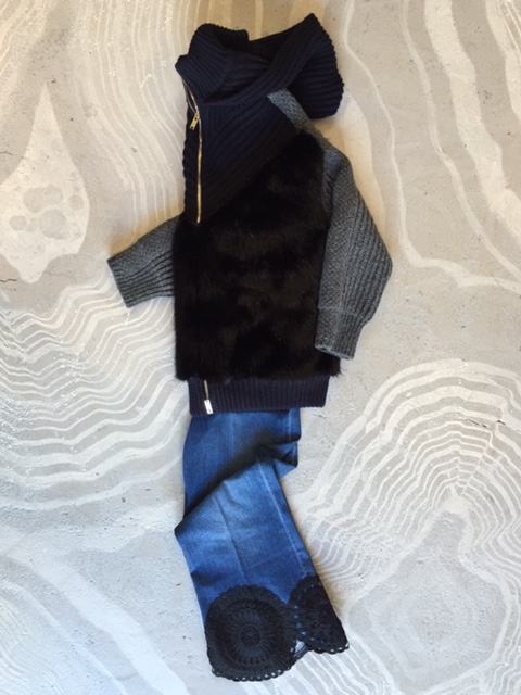 Stella McCartney Faux Fur Hooded Jacket and Lace Trimmed Cropped Jeans