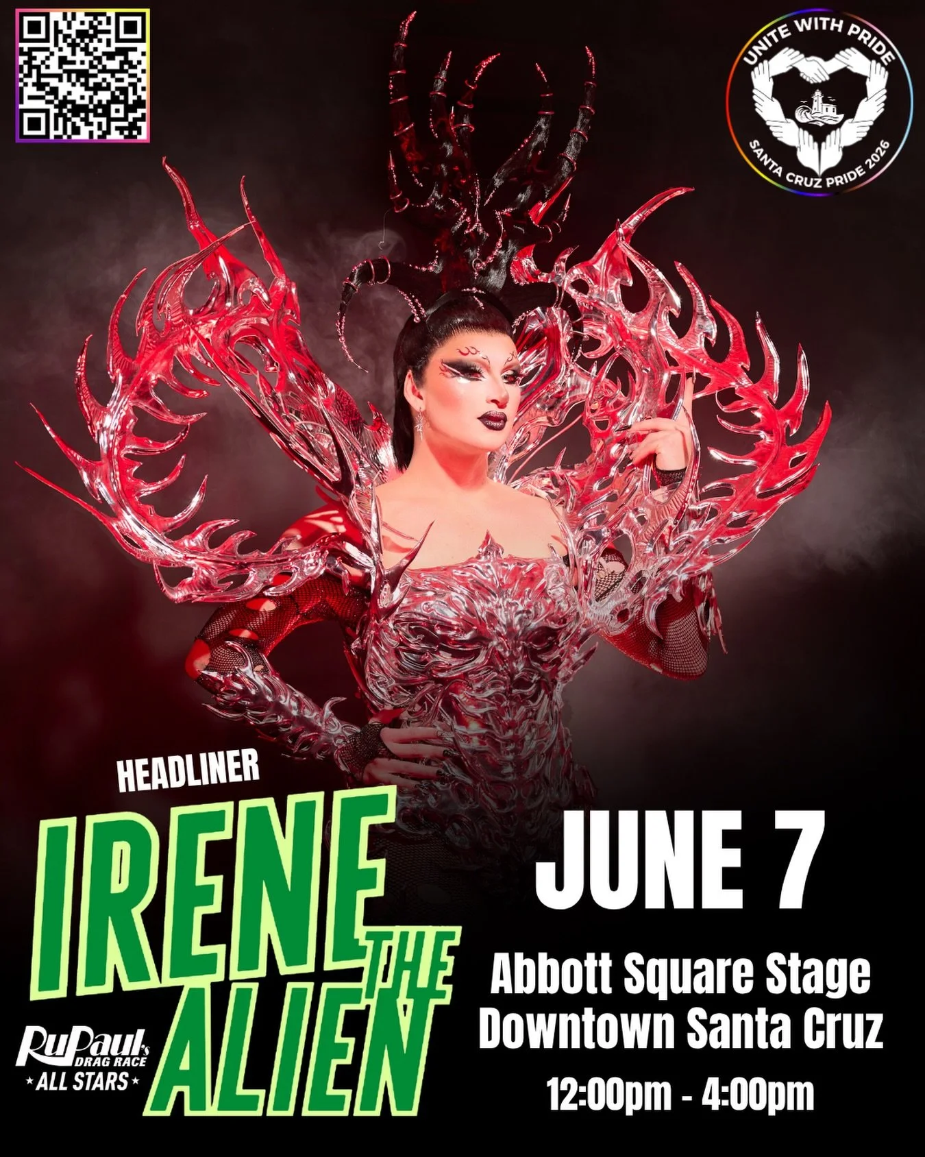 We&rsquo;re going galactic! Rupaul&rsquo;s Drag Race star, Irene the Alien, is joining us at Abbott Square stage. She&rsquo;s a mix of Texas glamour, Seattle grunge, and all the beings beyond. 

Who: Irene the Alien and many more performers
What: San