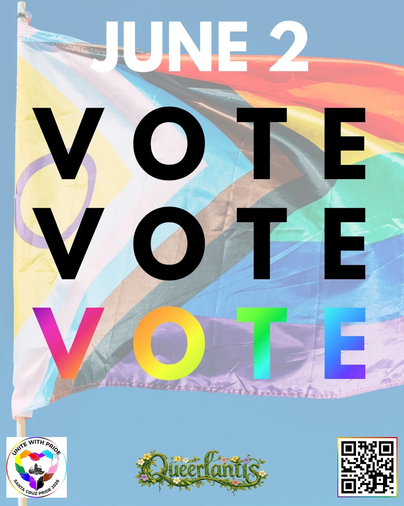 This is your friendly reminder to vote on June 2nd. Your vote matters, now more than ever!

To celebrate, join us at Queerlantis on June 6 and our annual Pride Parade &amp; Festival on June 7.

Follow the link to find your closest voting center / bal