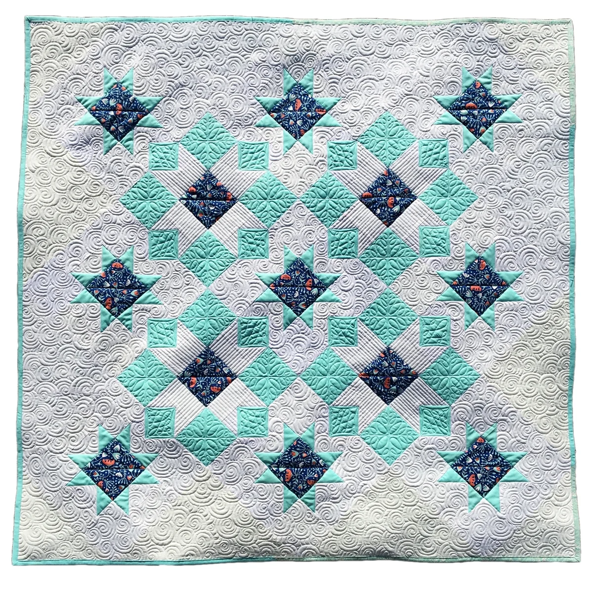 There are four layout options and instructions in this pattern, above is Option 1 and measures approximately 51" square.