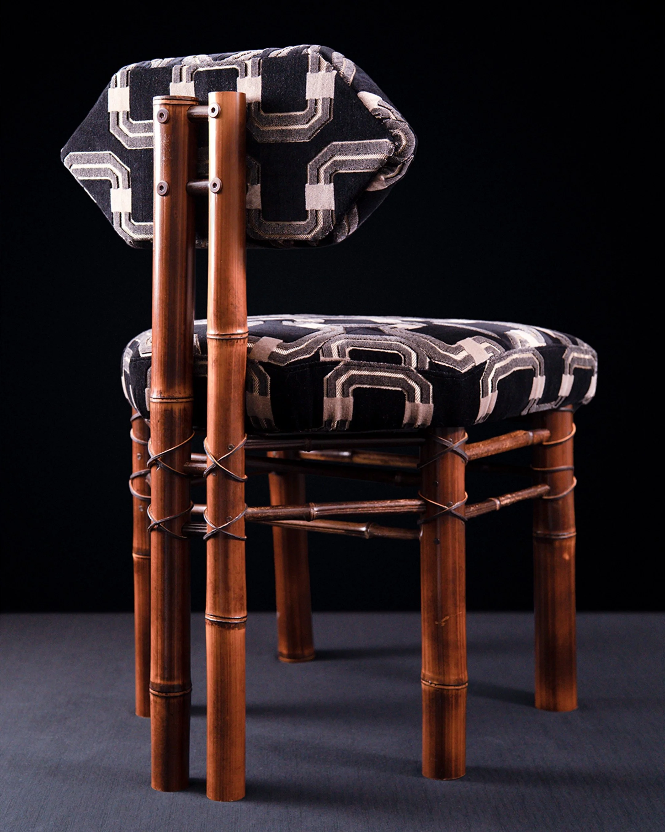 My one-of-a-kind MEDUSA chair. ✶ Custom patchwork upholstery, bamboo frame, and leather X-wrap details. Watch me craft this piece from start to finish in my short film ORIGINAL FACE, link in bio. 

I think a lot about the relationship between physica