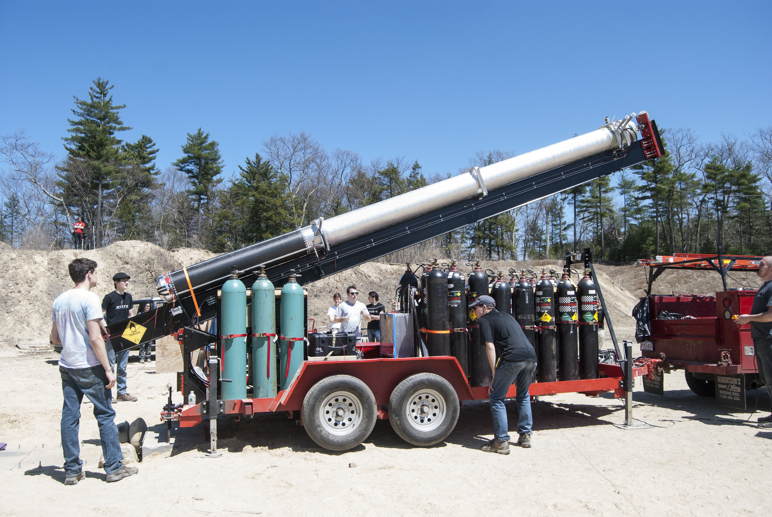 Starscraper/Mk V Rocket being hoisted for a hot fire test