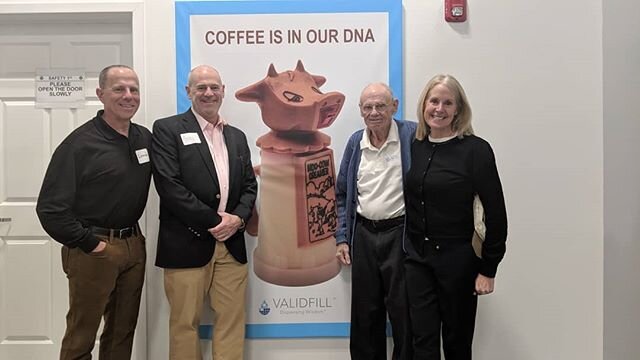 Welcoming the Whirley founder and his family to Open House, pictured next to one of his first hit products - the plastic &quot;Moo Cow Creamer&quot;
