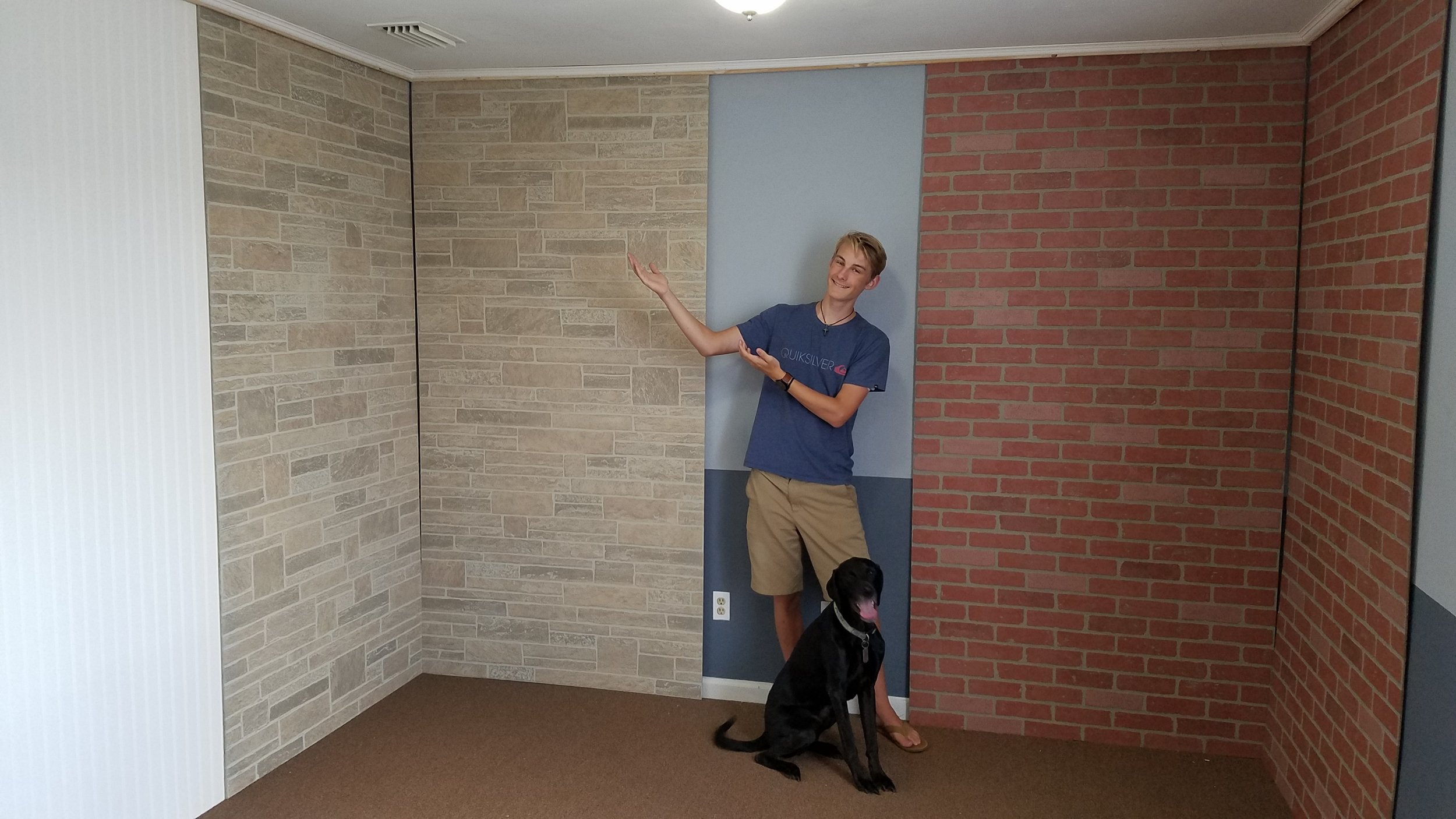 Ryan and Beau helped me with this "floating" crown molding so I can move these backdrop panels around in the small portrait studio space.